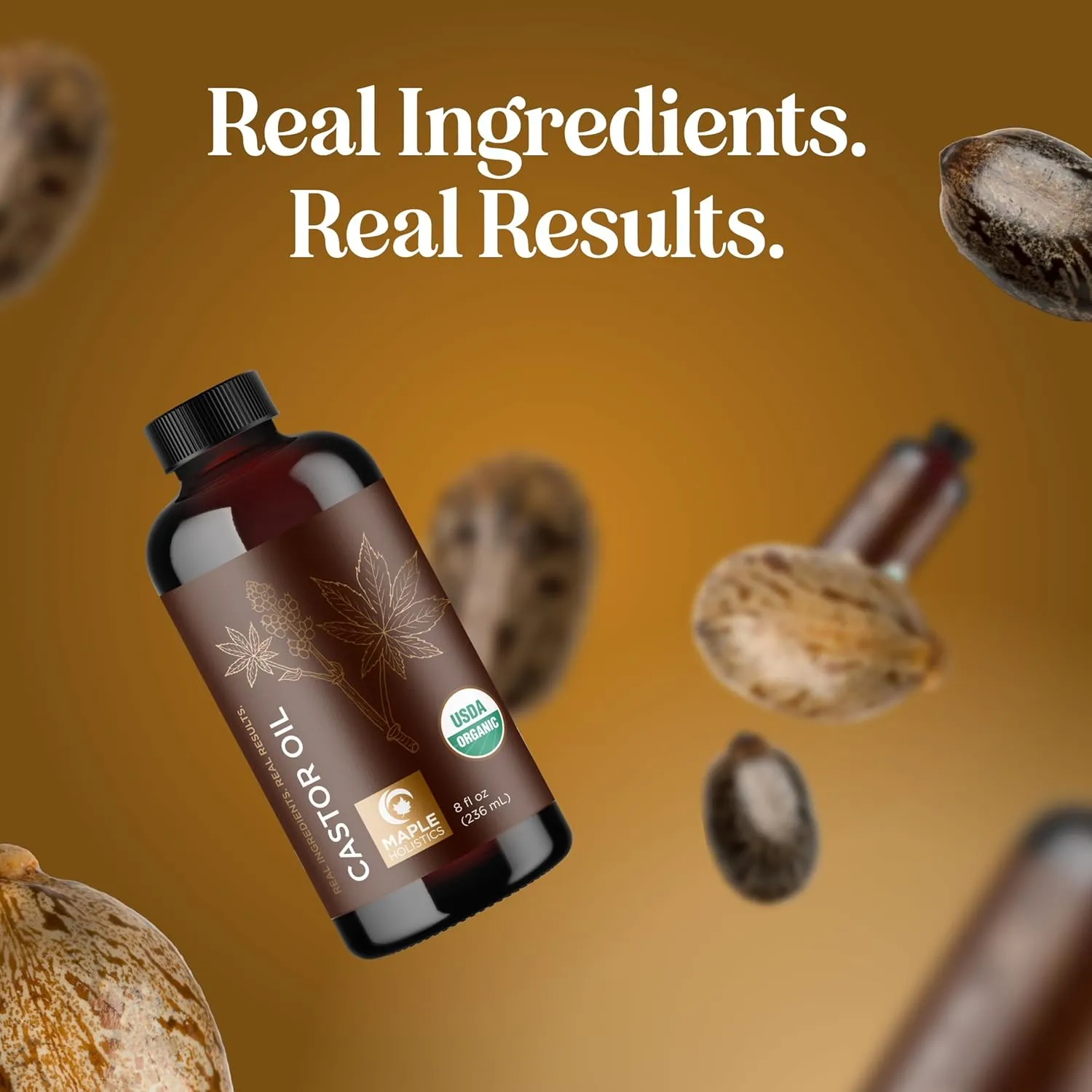 Organic Castor Oil Glass Bottle - 100% Pure Castor Oil Organic Cold Pressed Unrefined Glass Bottle - Extra Virgin Non GMO Hexane Free Cruelty Free Dermatologist Tested and USDA Certified (8 Fl Oz)