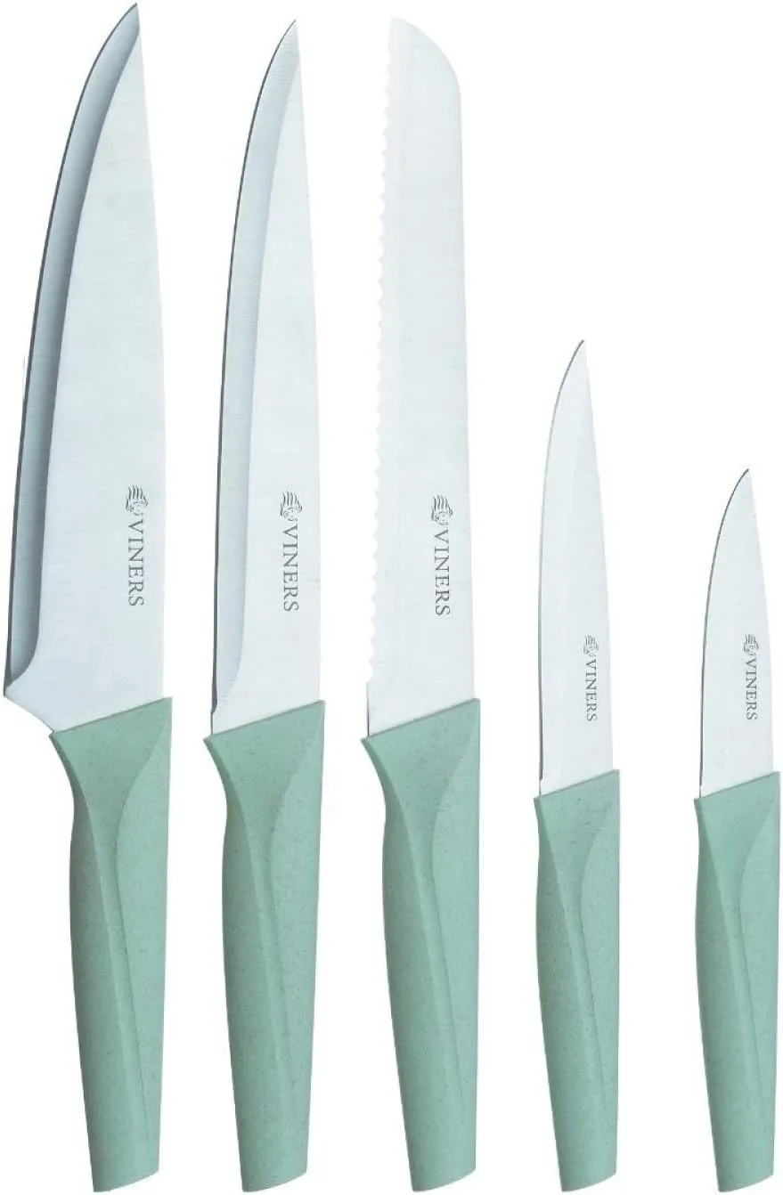 Organic Green 5 Piece Knife Block, Steel