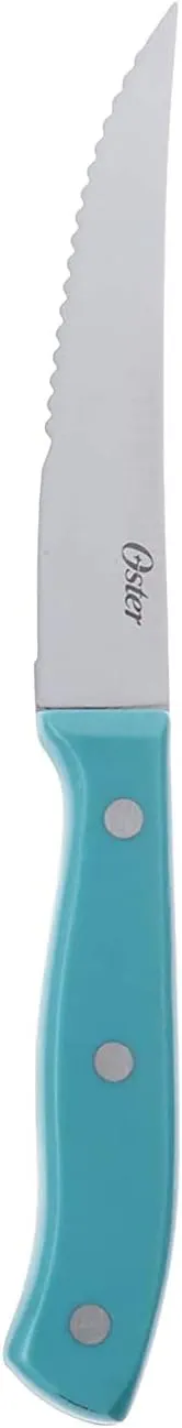 Oster Evansville 14 Piece Cutlery Set, Stainless Steel with Turquoise Handles -
