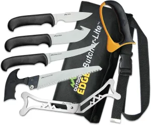 Outdoor Edge Butcher Lite, BL-1, Home or Field 8-Piece Game Processing Butcher Knife Set with Roll Pack