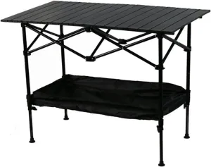 Outdoor Liftable Egg Roll Table, Folding Table, Portable Picnic Table Height Adjustable with Carrying Bag,Suitable for Outdoor,Camping,Picnic, Backyard and Barbecue,Suitable for 2-4 People(Black,37.4X