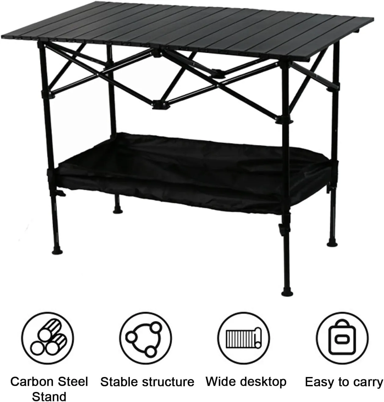 Outdoor Liftable Egg Roll Table, Folding Table, Portable Picnic Table Height Adjustable with Carrying Bag,Suitable for Outdoor,Camping,Picnic, Backyard and Barbecue,Suitable for 2-4 People(Black,37.4X