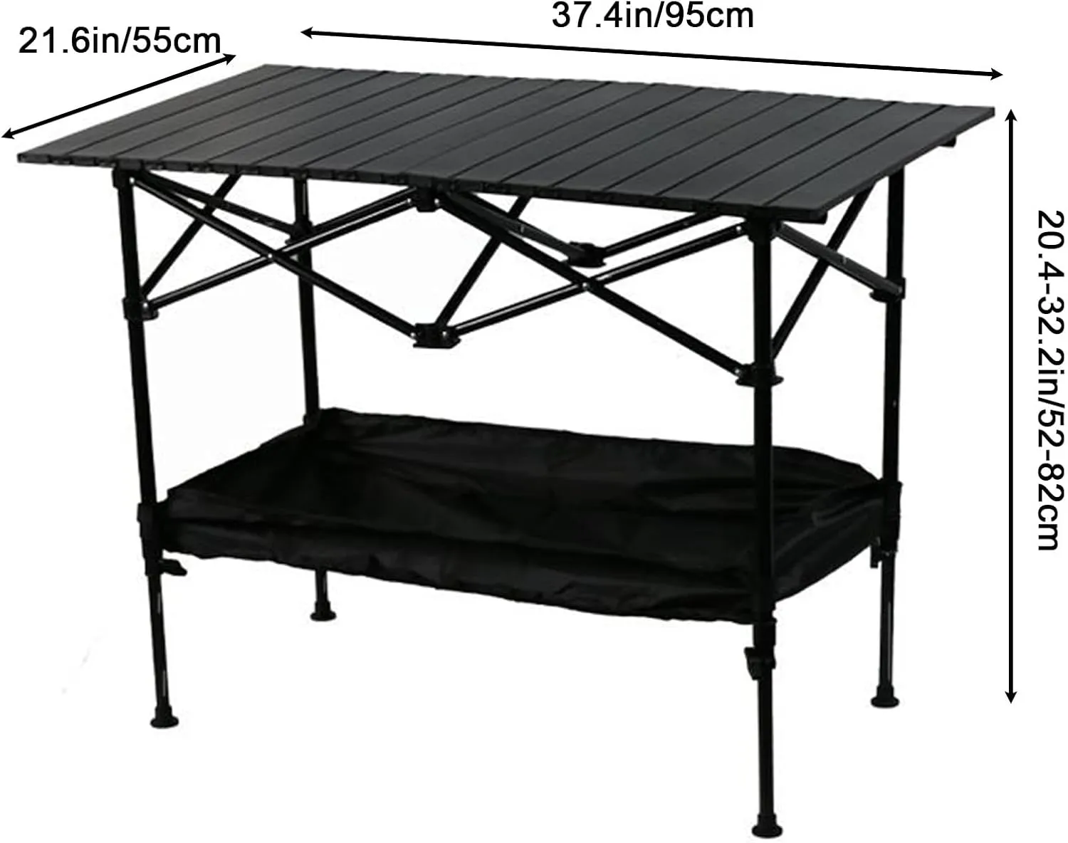 Outdoor Liftable Egg Roll Table, Folding Table, Portable Picnic Table Height Adjustable with Carrying Bag,Suitable for Outdoor,Camping,Picnic, Backyard and Barbecue,Suitable for 2-4 People(Black,37.4X