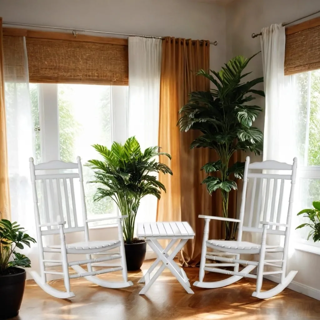 Outdoor Patio Rocking Chairs Folding Side Table Set of 3 Piece Porch Wooden Rockers Small Foldable End Table Furniture Indoor Outside Camping Balcony Garden Lawn and Bistro, White