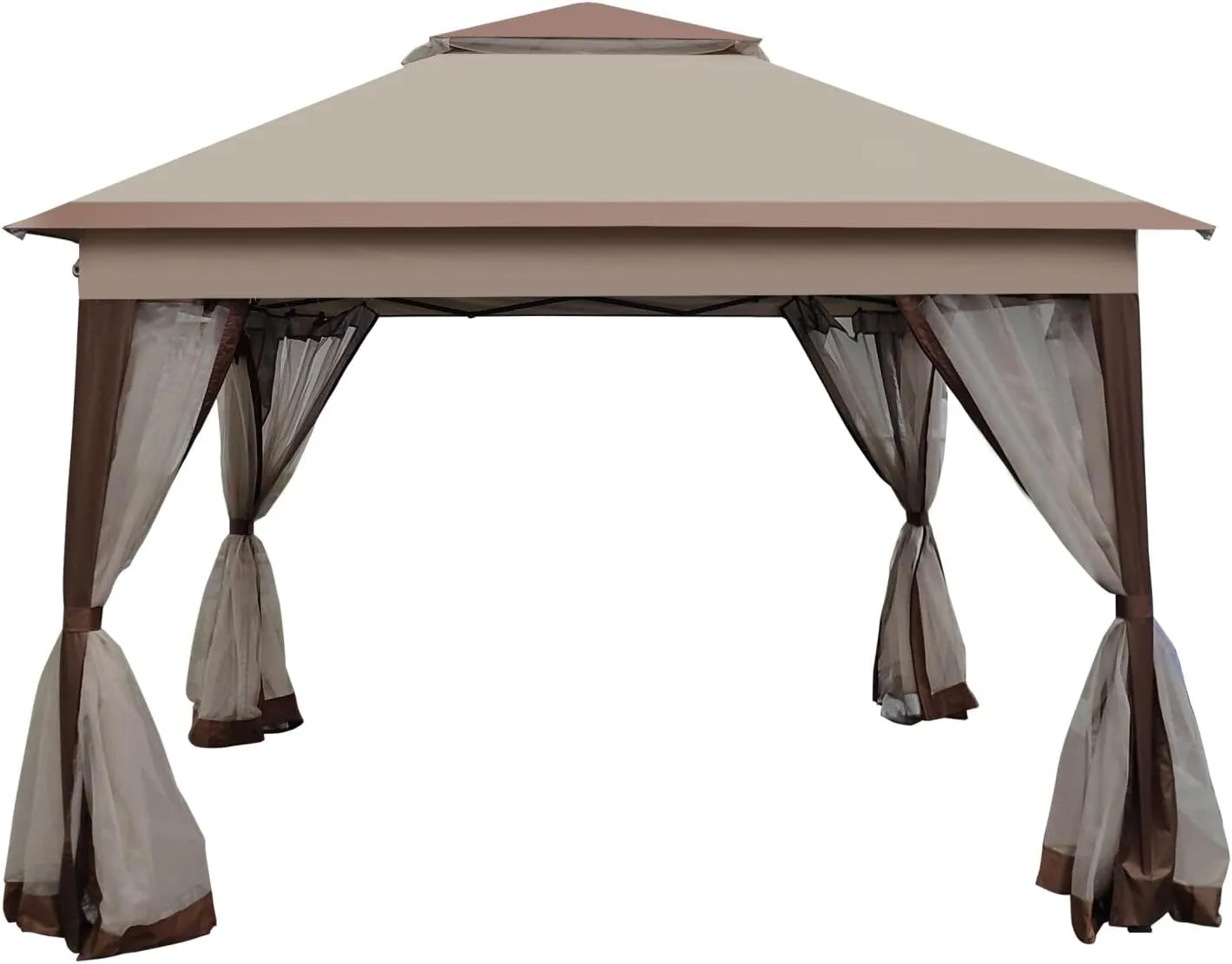 Outdoor Pop Up Gazebo,11x 11 FT Canopy with Removable Zipper Netting,2-Tier Soft Top Event Tent for Patio and Backyard,Coffee