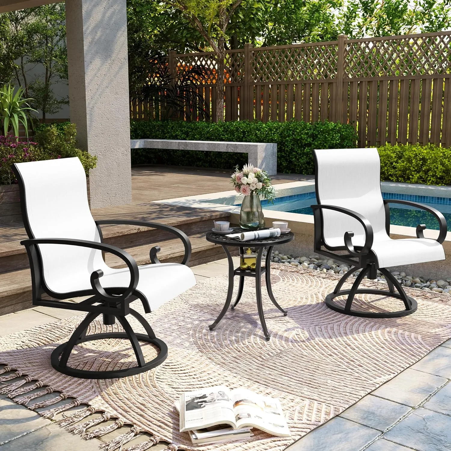 Outdoor Side Table Cast Aluminum Metal Table Weather Resistant Small Patio Table for Garden, Pool, Balcony Table