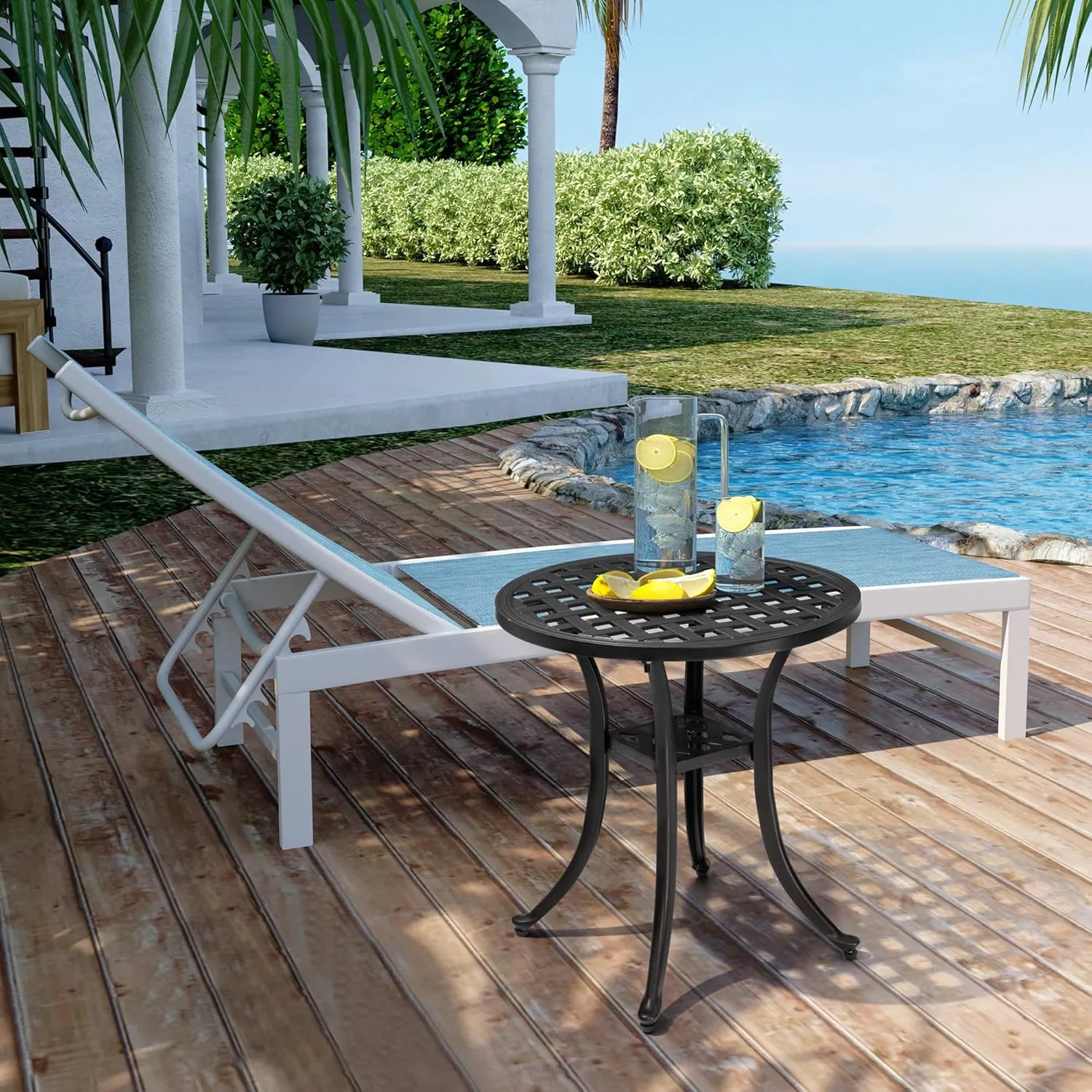 Outdoor Side Table Cast Aluminum Metal Table Weather Resistant Small Patio Table for Garden, Pool, Balcony Table