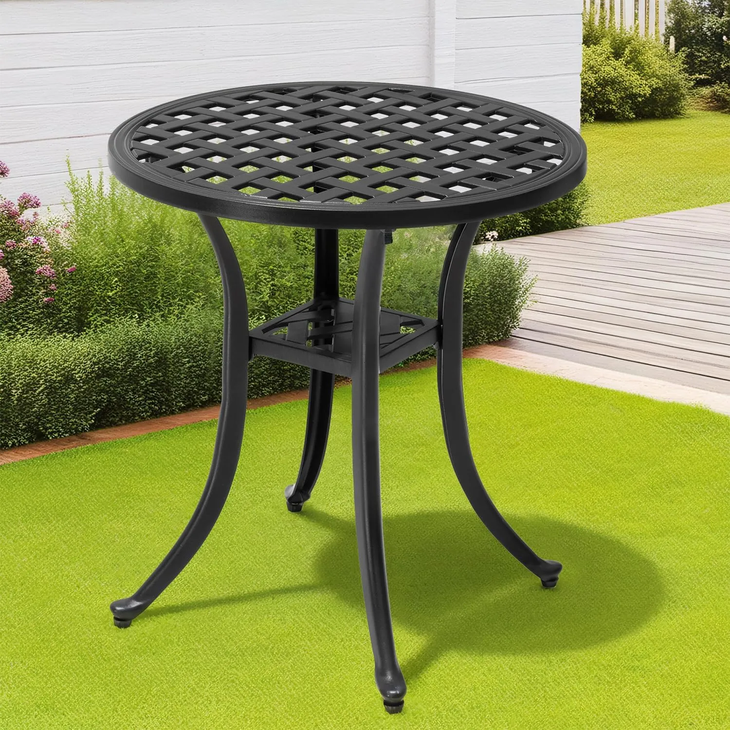 Outdoor Side Table Cast Aluminum Metal Table Weather Resistant Small Patio Table for Garden, Pool, Balcony Table