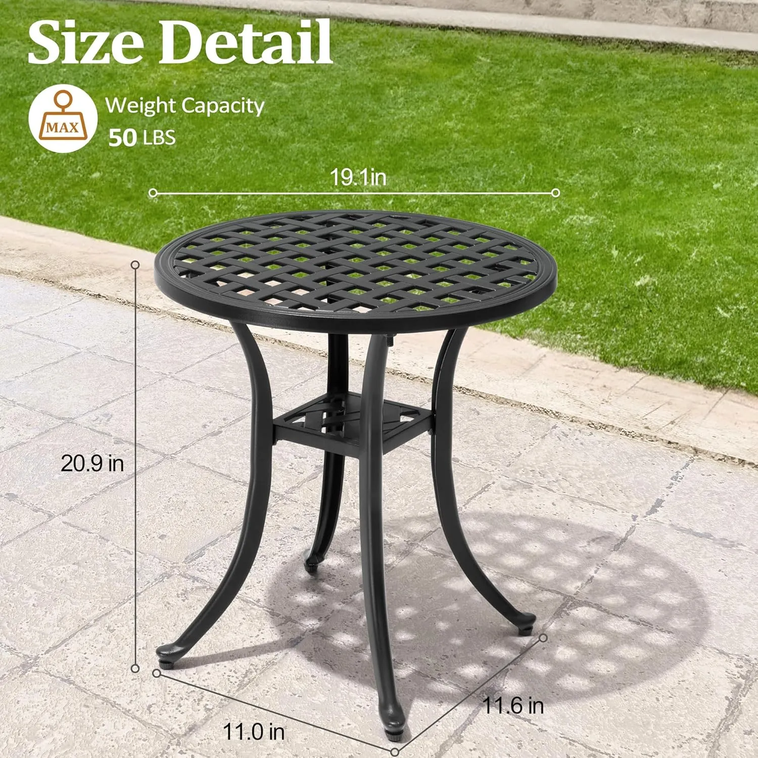 Outdoor Side Table Cast Aluminum Metal Table Weather Resistant Small Patio Table for Garden, Pool, Balcony Table