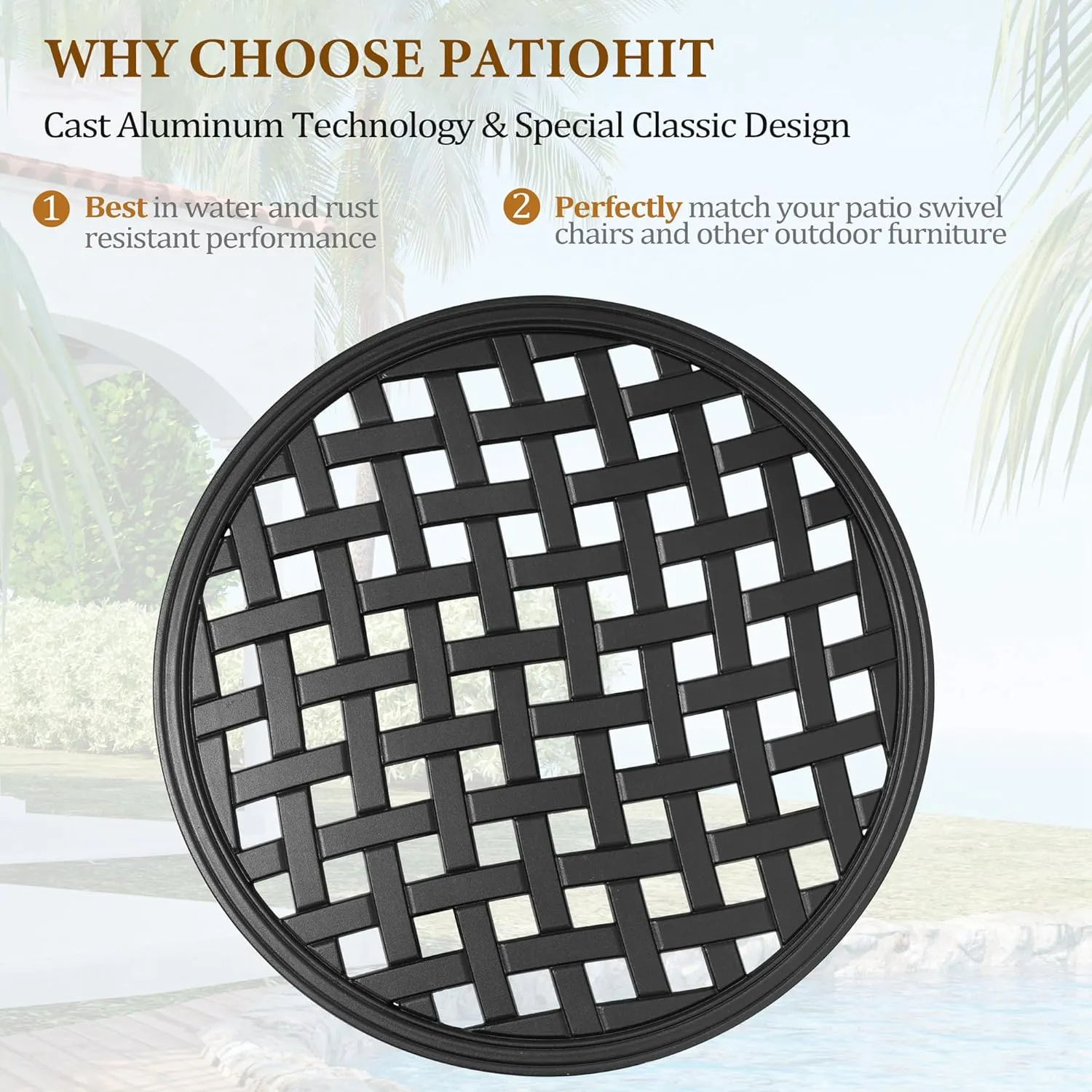 Outdoor Side Table Cast Aluminum Metal Table Weather Resistant Small Patio Table for Garden, Pool, Balcony Table