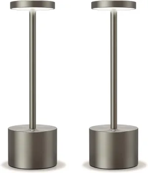 Outdoor Table Lamp- Cordless Rechargeable LED Table Lamps,5000mAh Battery Operated 3 Color Dimmable Touch Lamps,Portable Lamp for Bedroom Dining Room Restaurant (2P Silver)