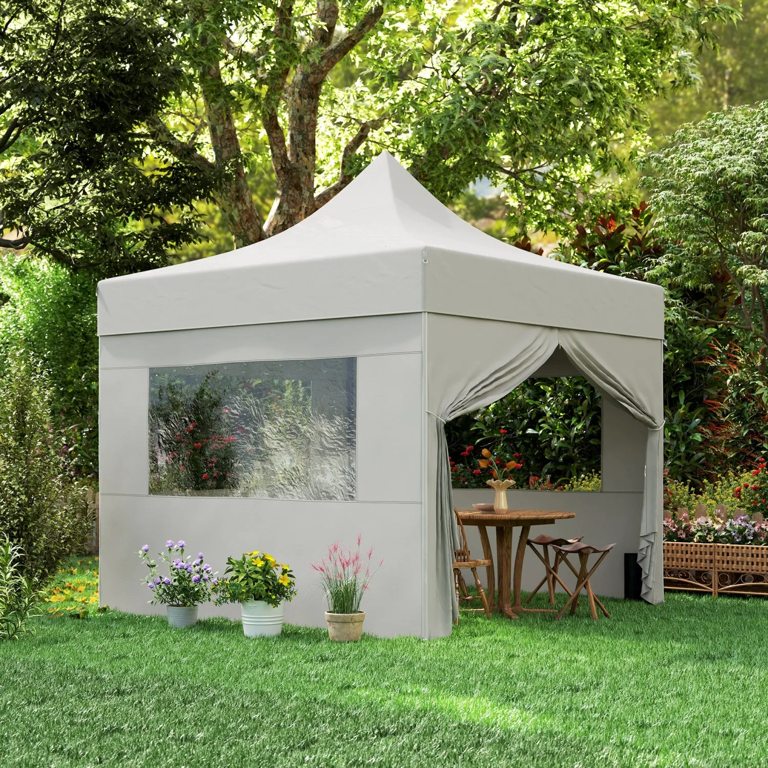 Outsunny 10' X 10' Pop Up Canopy Tent With Sidewalls & Wheeled Bag, Upf50 