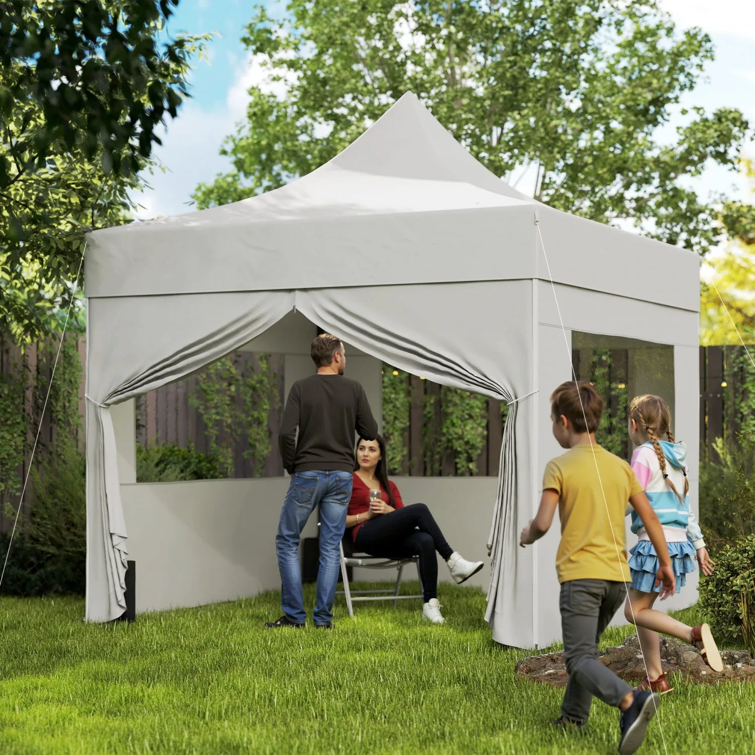 Outsunny 10' X 10' Pop Up Canopy Tent With Sidewalls & Wheeled Bag, Upf50 