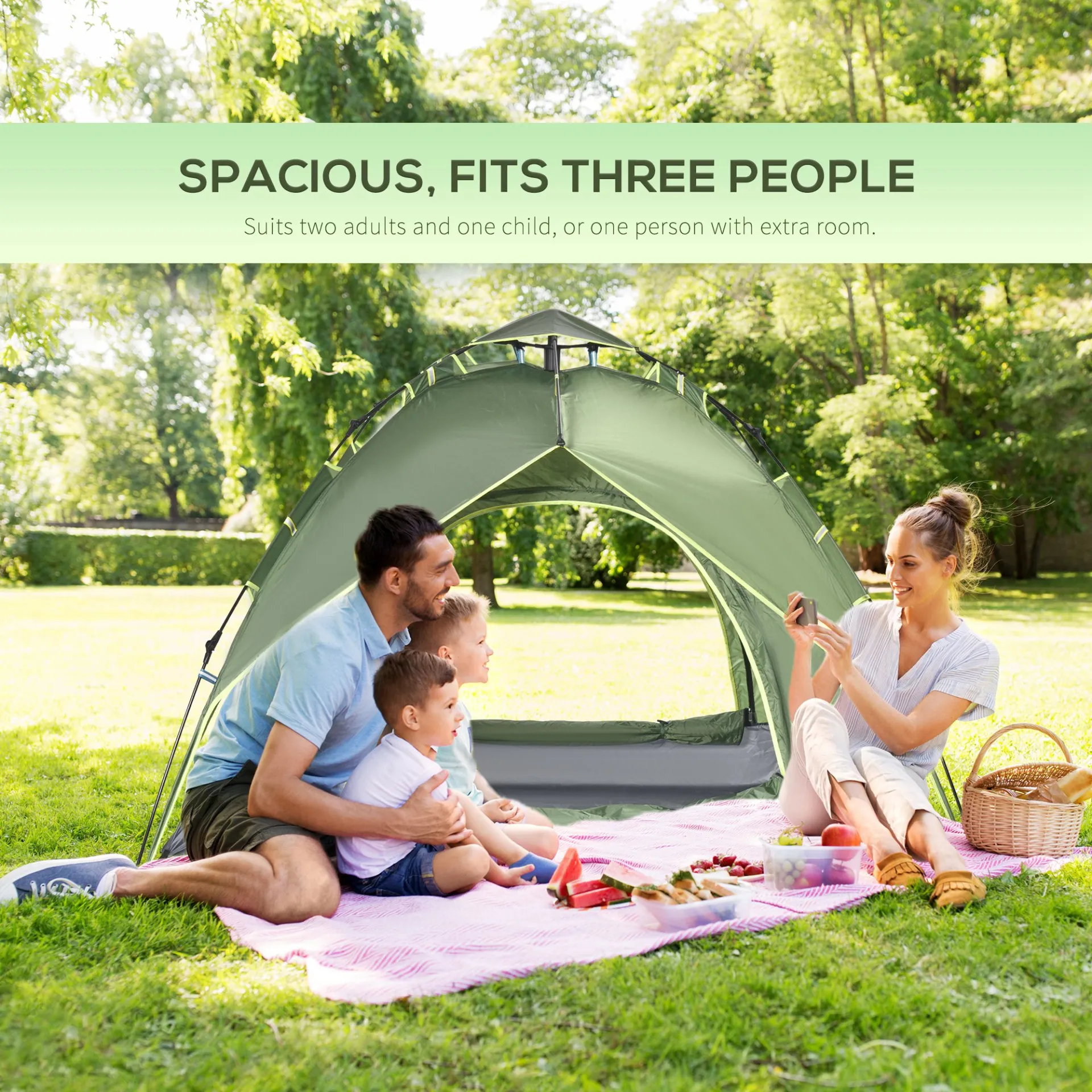 Outsunny 2 Man Pop Up Tent Camping Festival Hiking Family Travel Shelter Portable Double Layer Automatic Outdoor