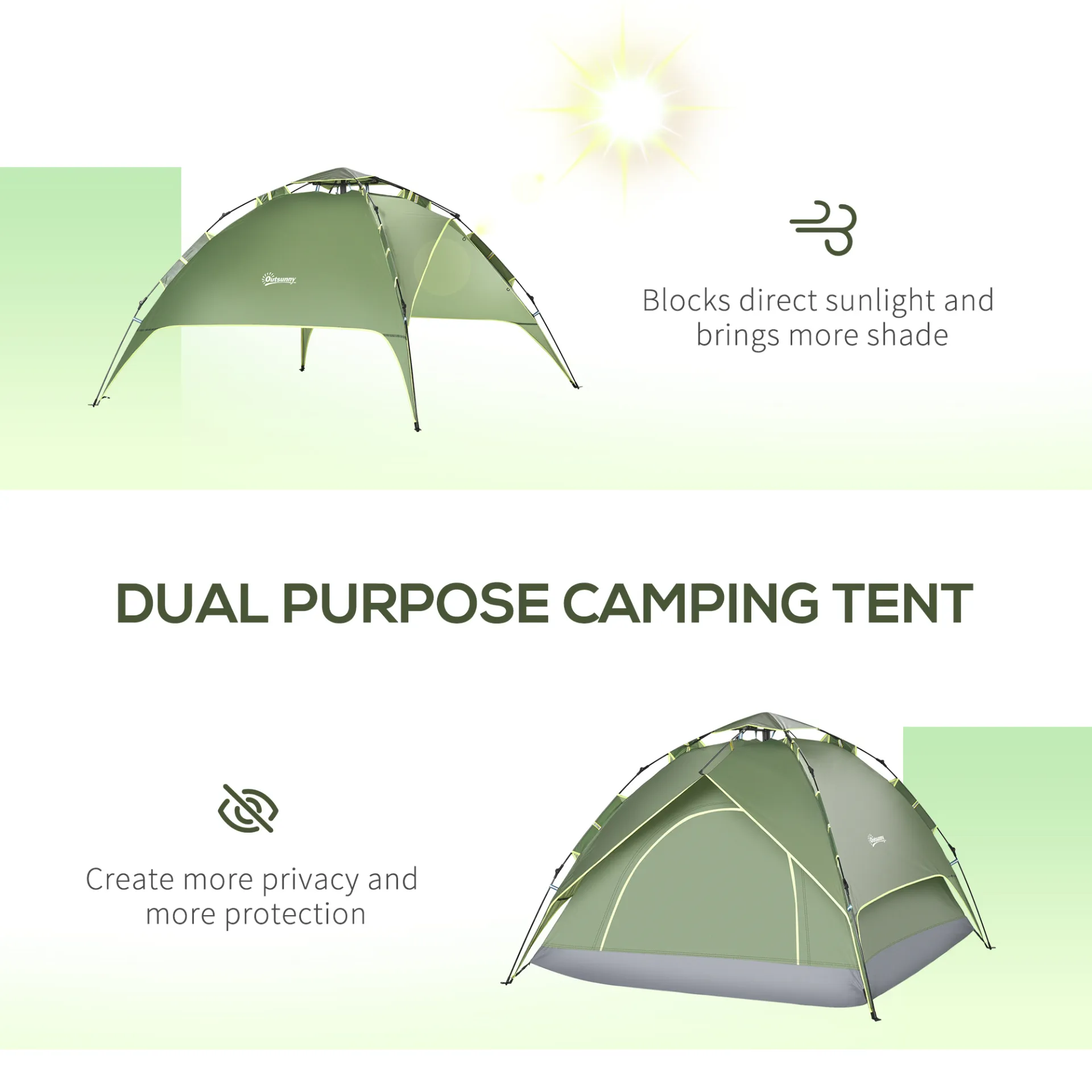 Outsunny 2 Man Pop Up Tent Camping Festival Hiking Family Travel Shelter Portable Double Layer Automatic Outdoor