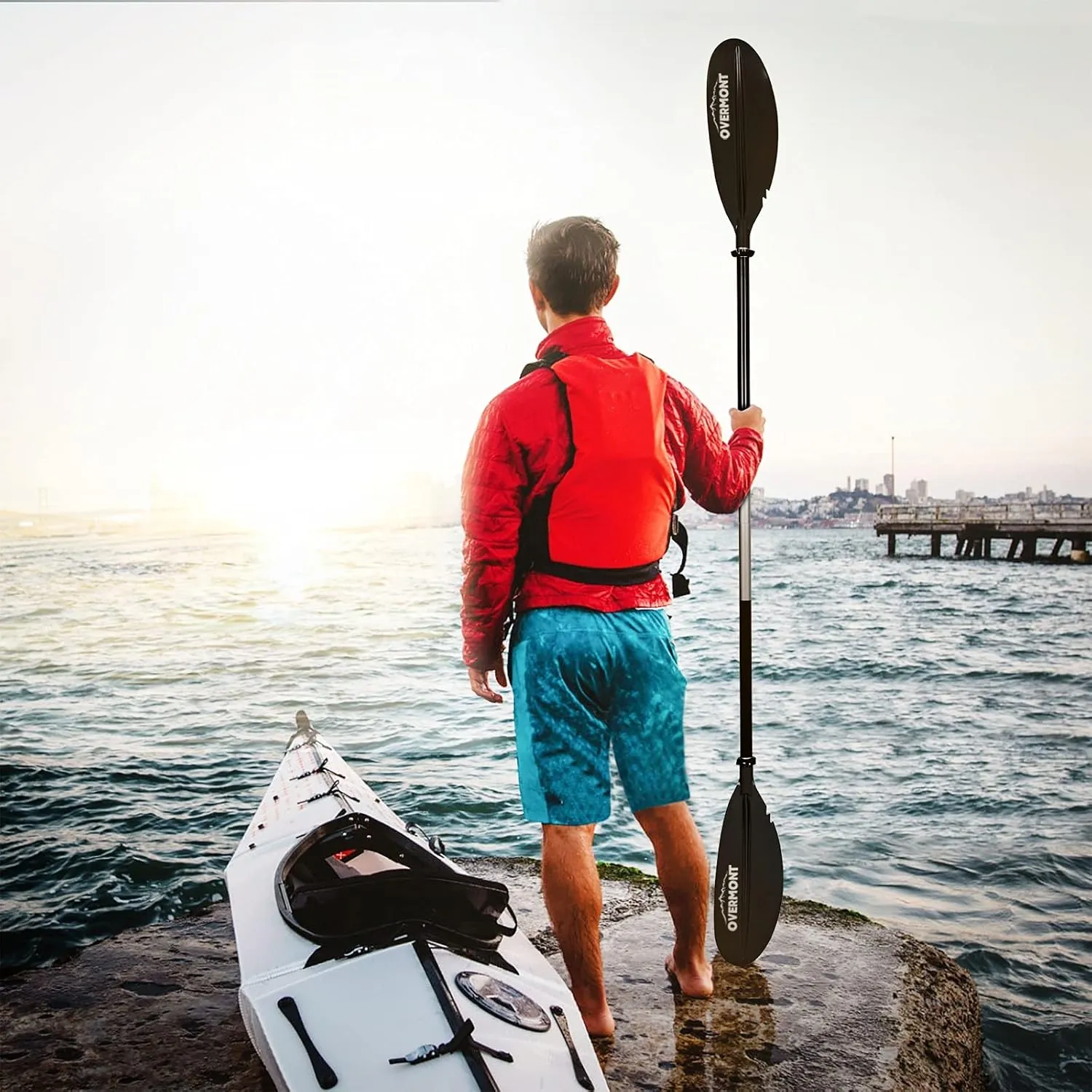 Overmont Kayak Paddles with Leash - Heavy Duty Aluminum Alloy Shaft Boating Oar for Kayaking Boating Canoeing 218cm/86in - 230cm/90.5in - 241cm/95in
