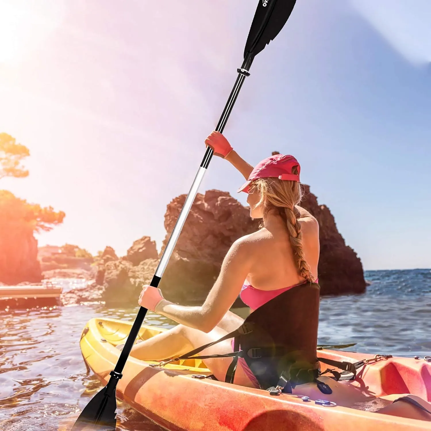 Overmont Kayak Paddles with Leash - Heavy Duty Aluminum Alloy Shaft Boating Oar for Kayaking Boating Canoeing 218cm/86in - 230cm/90.5in - 241cm/95in