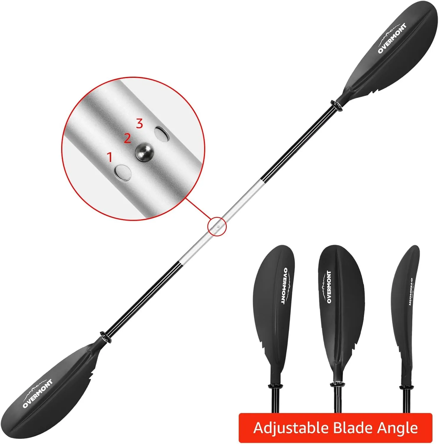 Overmont Kayak Paddles with Leash - Heavy Duty Aluminum Alloy Shaft Boating Oar for Kayaking Boating Canoeing 218cm/86in - 230cm/90.5in - 241cm/95in