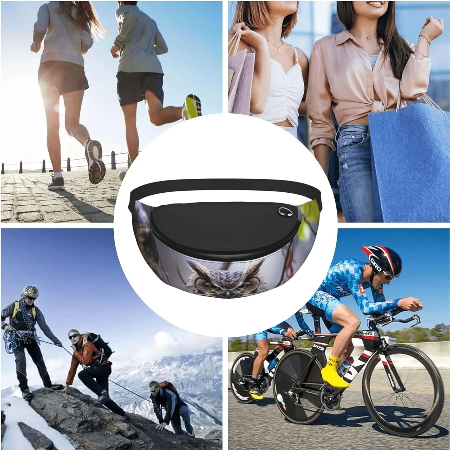 Owl on a branch Fanny Pack for Man Women Waist Bag Adjustable Belt Casual Chest Bag Bum Bags for Travel Sports Running Hiking Waist Packs