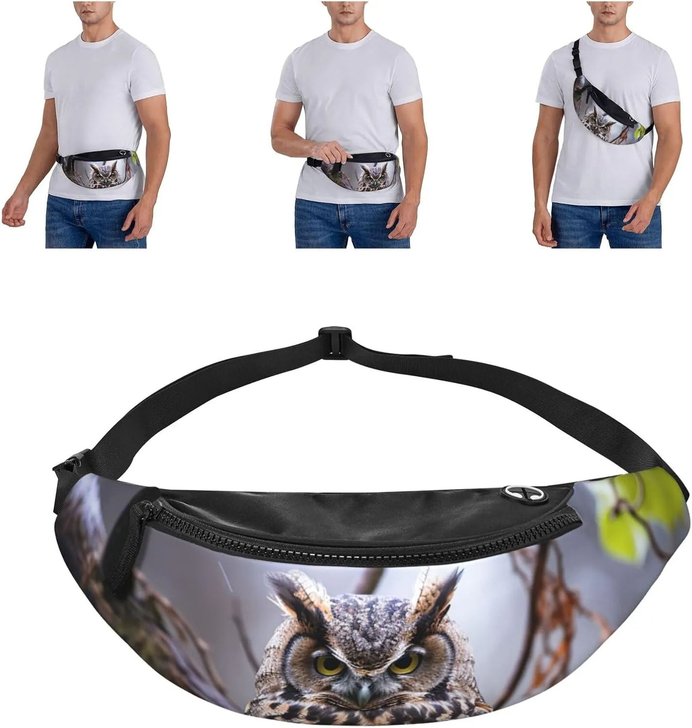 Owl on a branch Fanny Pack for Man Women Waist Bag Adjustable Belt Casual Chest Bag Bum Bags for Travel Sports Running Hiking Waist Packs