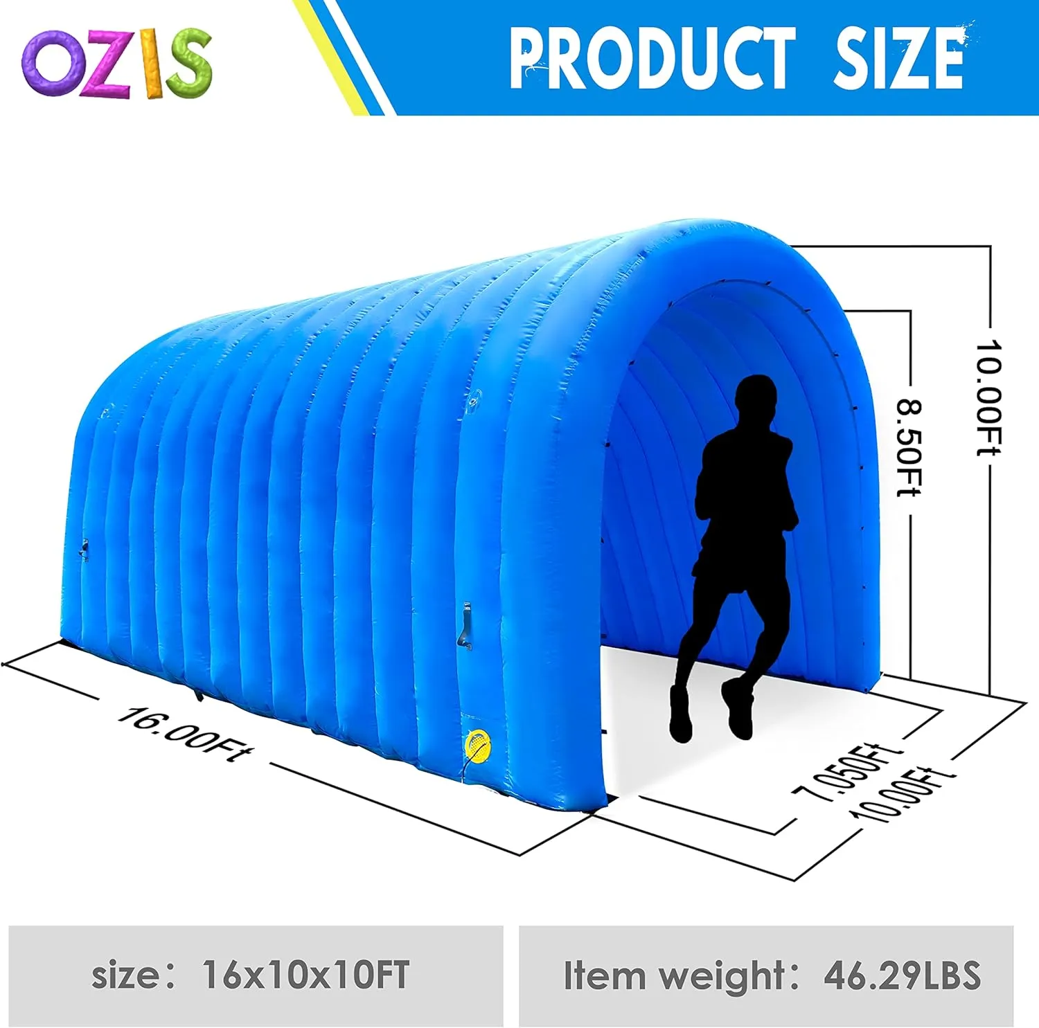 OZIS 16FT Inflatable Tunnel Sports Tunnel Entrance with Installed Blower Inflatable Tunnel Tent for Business Advertising Event Exhibition Promotion,Street,Shop,Supermarket,School(Blue, 16x10x10ft)