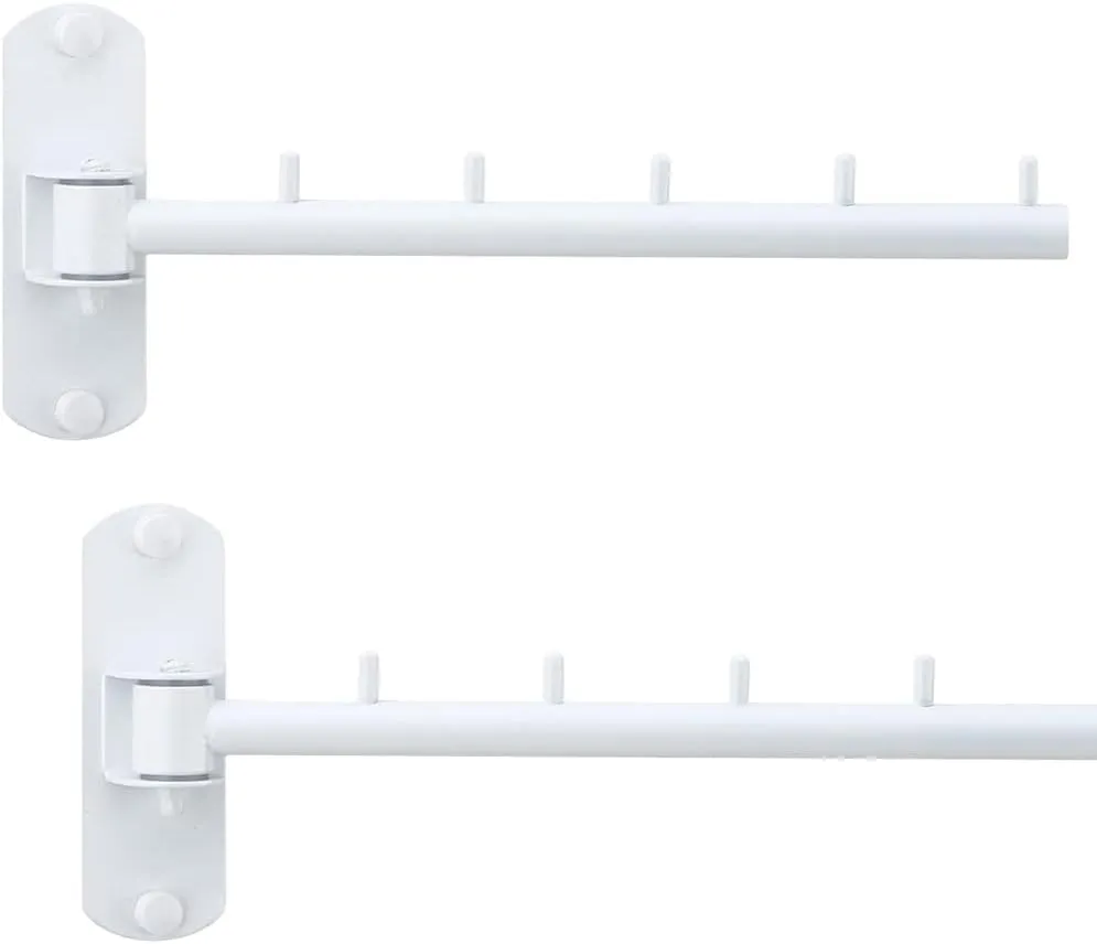 Pack of 2 Folding Wall Mounted Clothes Hanger Rack with Swing Arm Stainless Steel Heavy Duty Coat Hook for Bathroom, Bedroom, Laundry Room - White