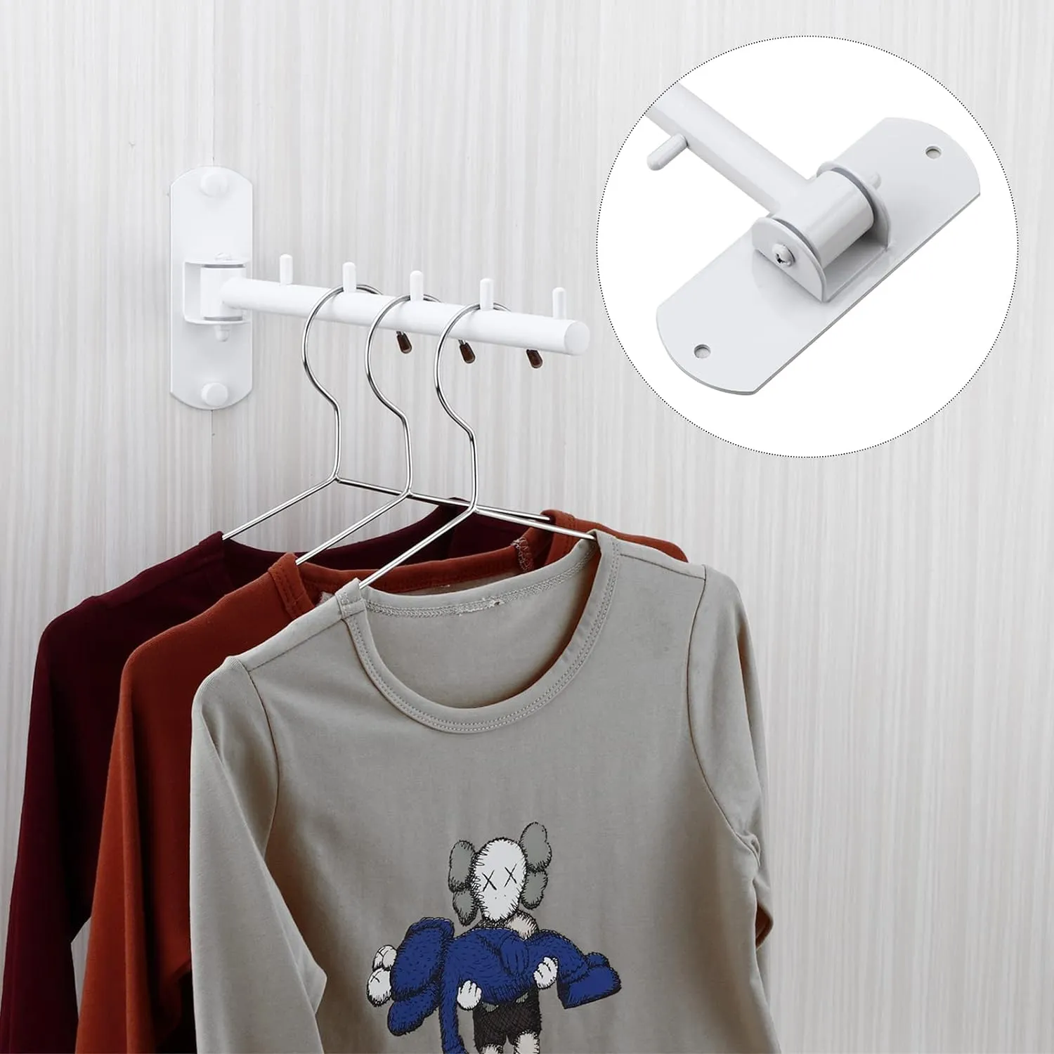 Pack of 2 Folding Wall Mounted Clothes Hanger Rack with Swing Arm Stainless Steel Heavy Duty Coat Hook for Bathroom, Bedroom, Laundry Room - White
