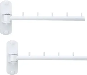 Pack of 2 Folding Wall Mounted Clothes Hanger Rack with Swing Arm Stainless Steel Heavy Duty Coat Hook for Bathroom, Bedroom, Laundry Room - White