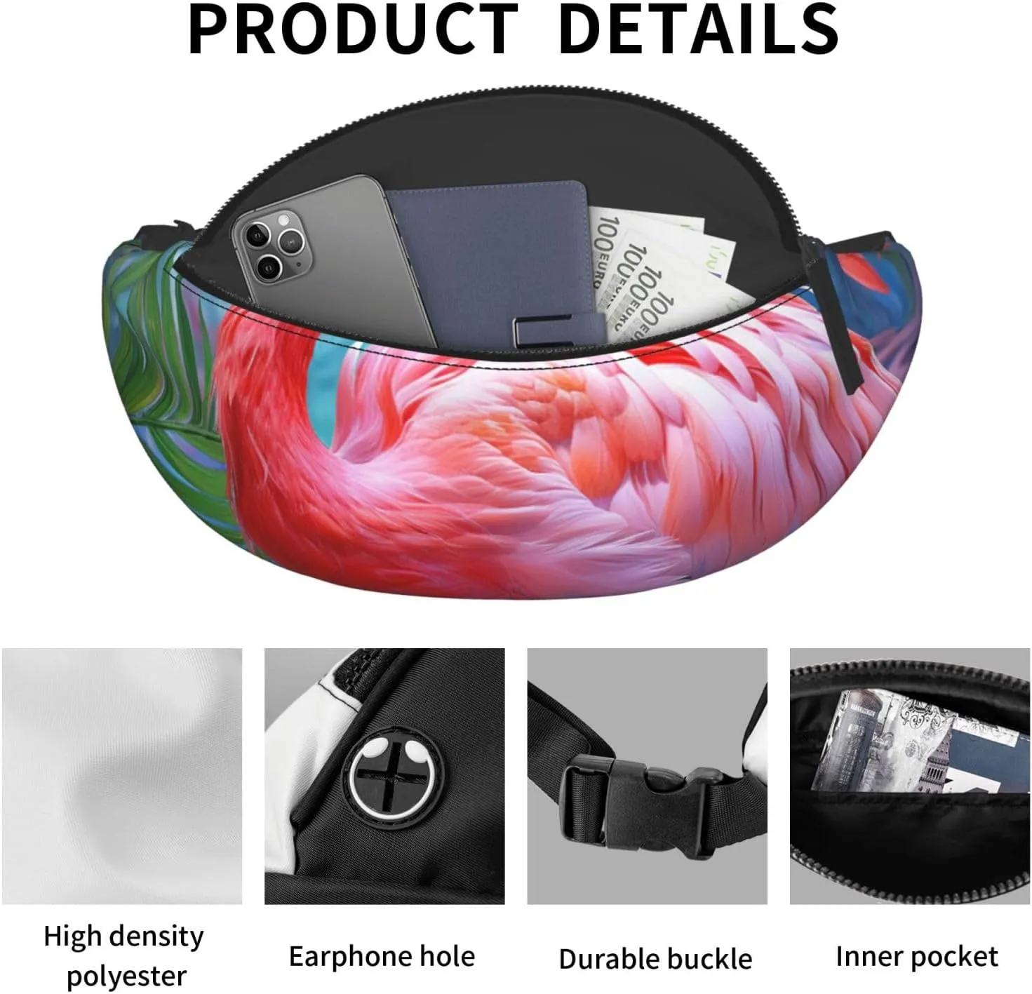 Painted Flamingo Fanny Pack for Man Women Waist Bag Adjustable Belt Casual Chest Bag Bum Bags for Travel Sports Running Hiking Waist Packs