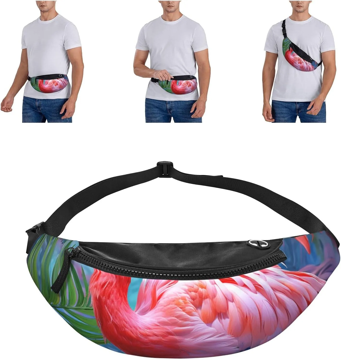 Painted Flamingo Fanny Pack for Man Women Waist Bag Adjustable Belt Casual Chest Bag Bum Bags for Travel Sports Running Hiking Waist Packs