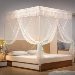 Palace Mosquito nets Solid Color Three-Door Floor-to-Ceiling Tents, 1.5*2.0m, Double Blue and Green