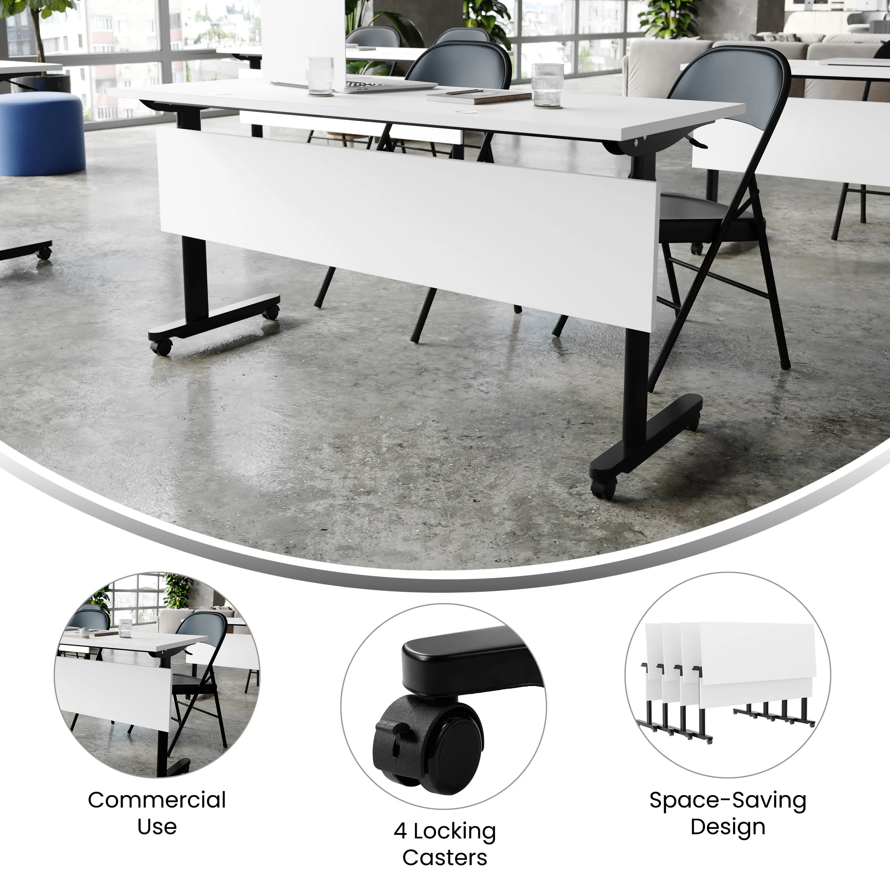Palmer Commercial Grade Heavy-Duty Nesting Flip Training Table with T-Legs, Modesty Panel, Tabletop, and Frame