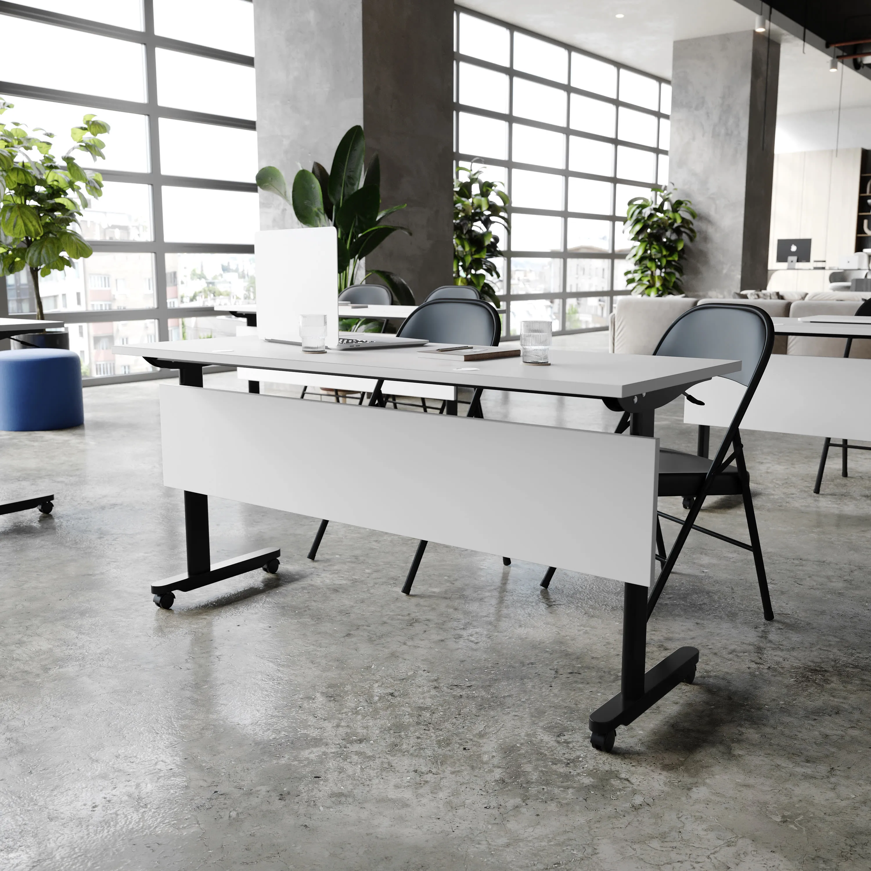Palmer Commercial Grade Heavy-Duty Nesting Flip Training Table with T-Legs, Modesty Panel, Tabletop, and Frame