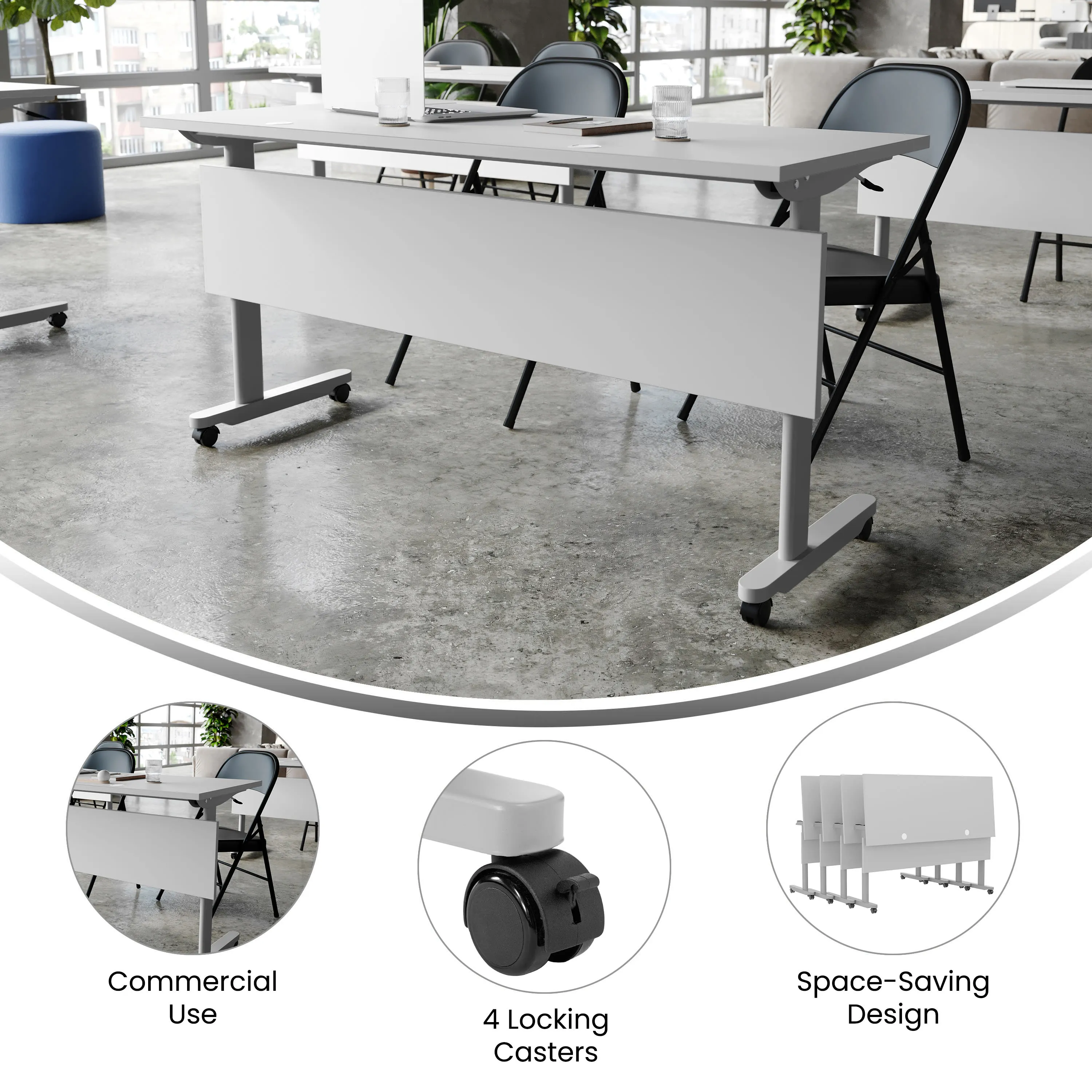 Palmer Commercial Grade Heavy-Duty Nesting Flip Training Table with T-Legs, Modesty Panel, Tabletop, and Frame