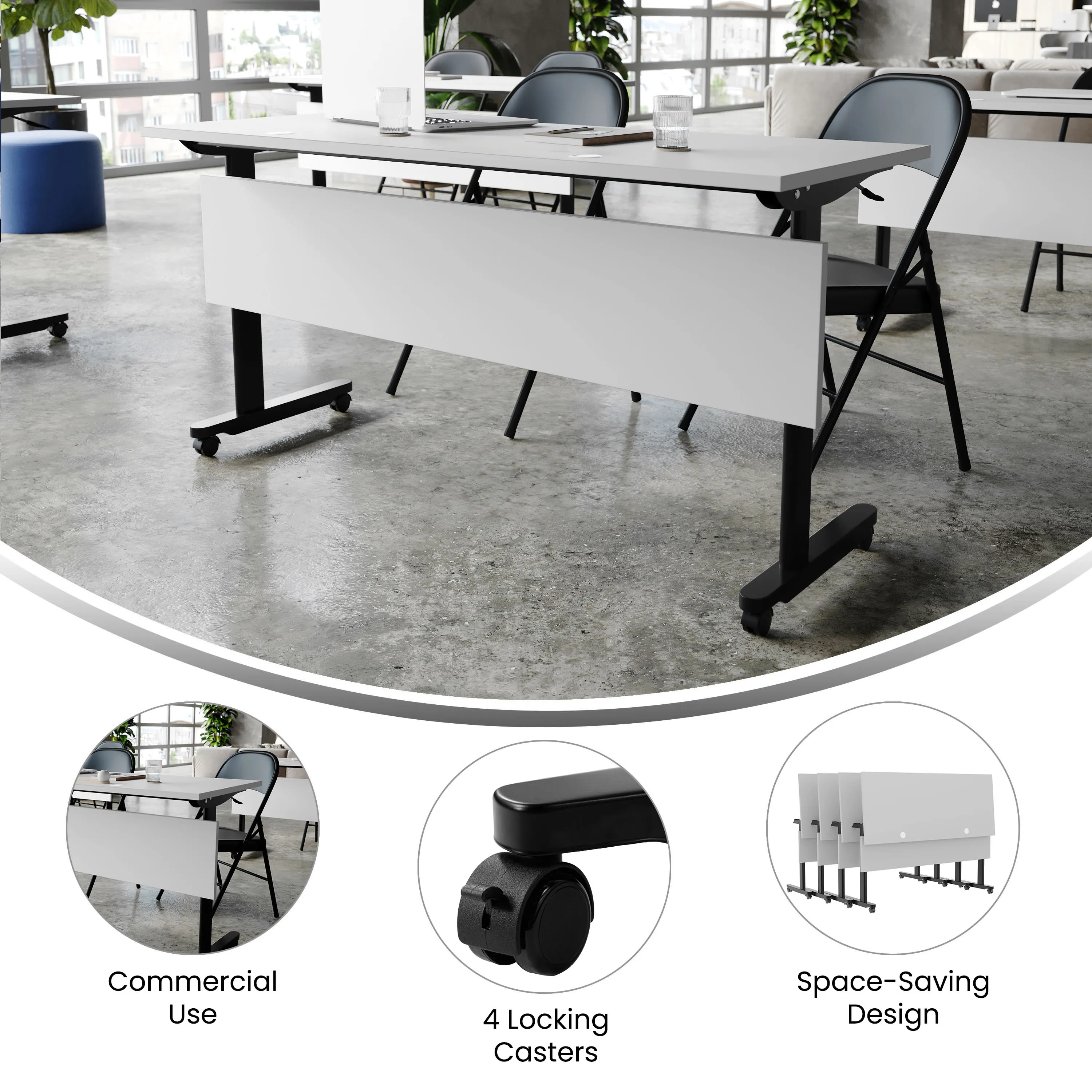 Palmer Commercial Grade Heavy-Duty Nesting Flip Training Table with T-Legs, Modesty Panel, Tabletop, and Frame