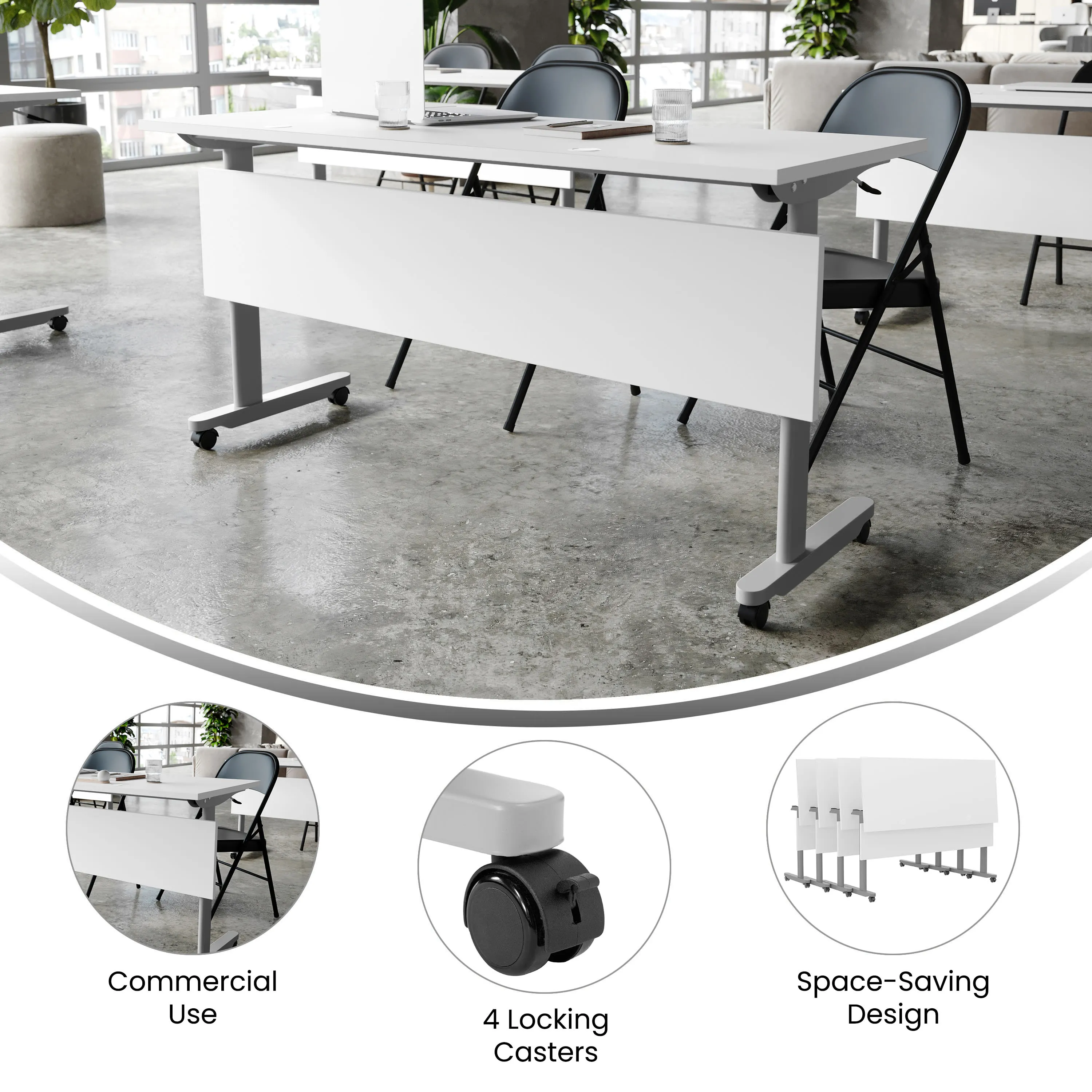 Palmer Commercial Grade Heavy-Duty Nesting Flip Training Table with T-Legs, Modesty Panel, Tabletop, and Frame