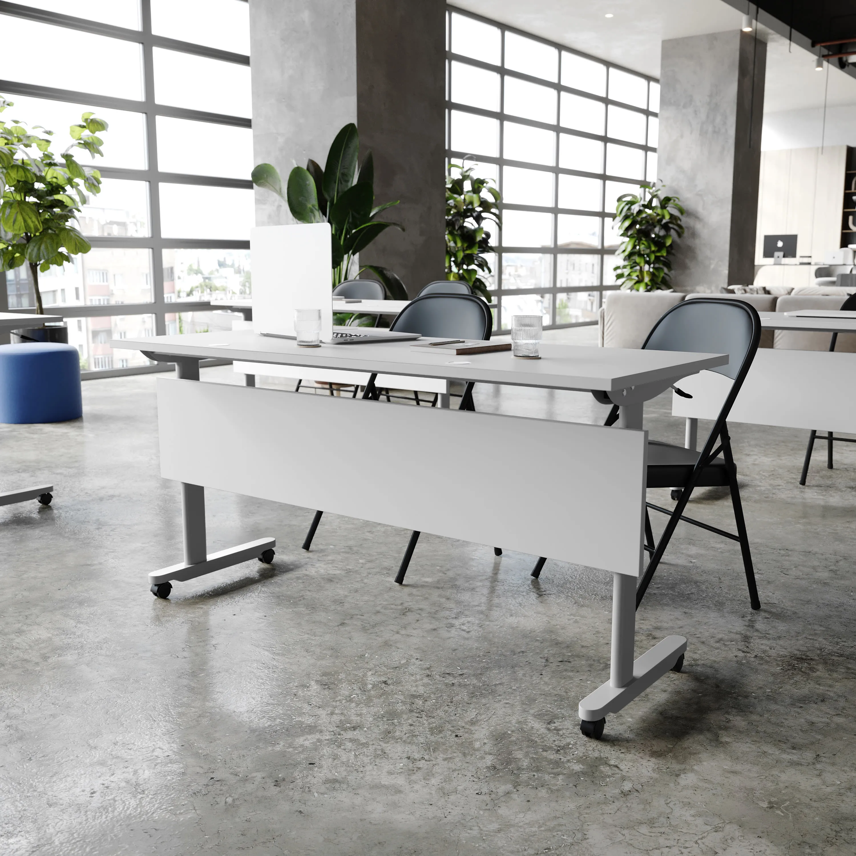 Palmer Commercial Grade Heavy-Duty Nesting Flip Training Table with T-Legs, Modesty Panel, Tabletop, and Frame
