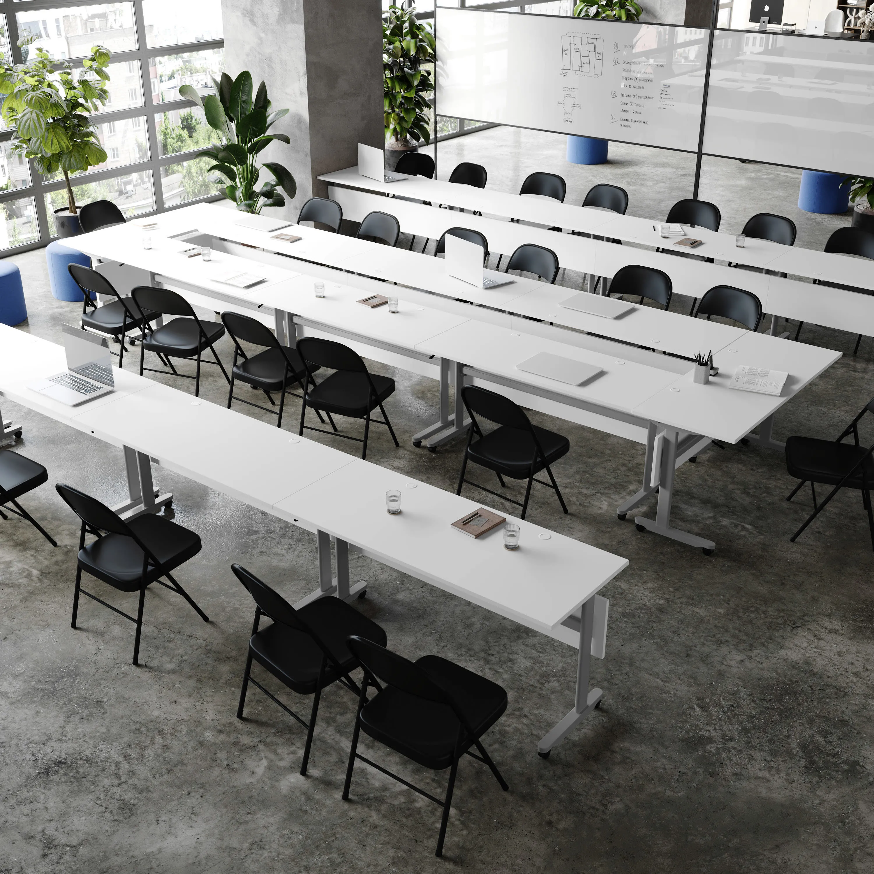 Palmer Commercial Grade Heavy-Duty Nesting Flip Training Table with T-Legs, Modesty Panel, Tabletop, and Frame