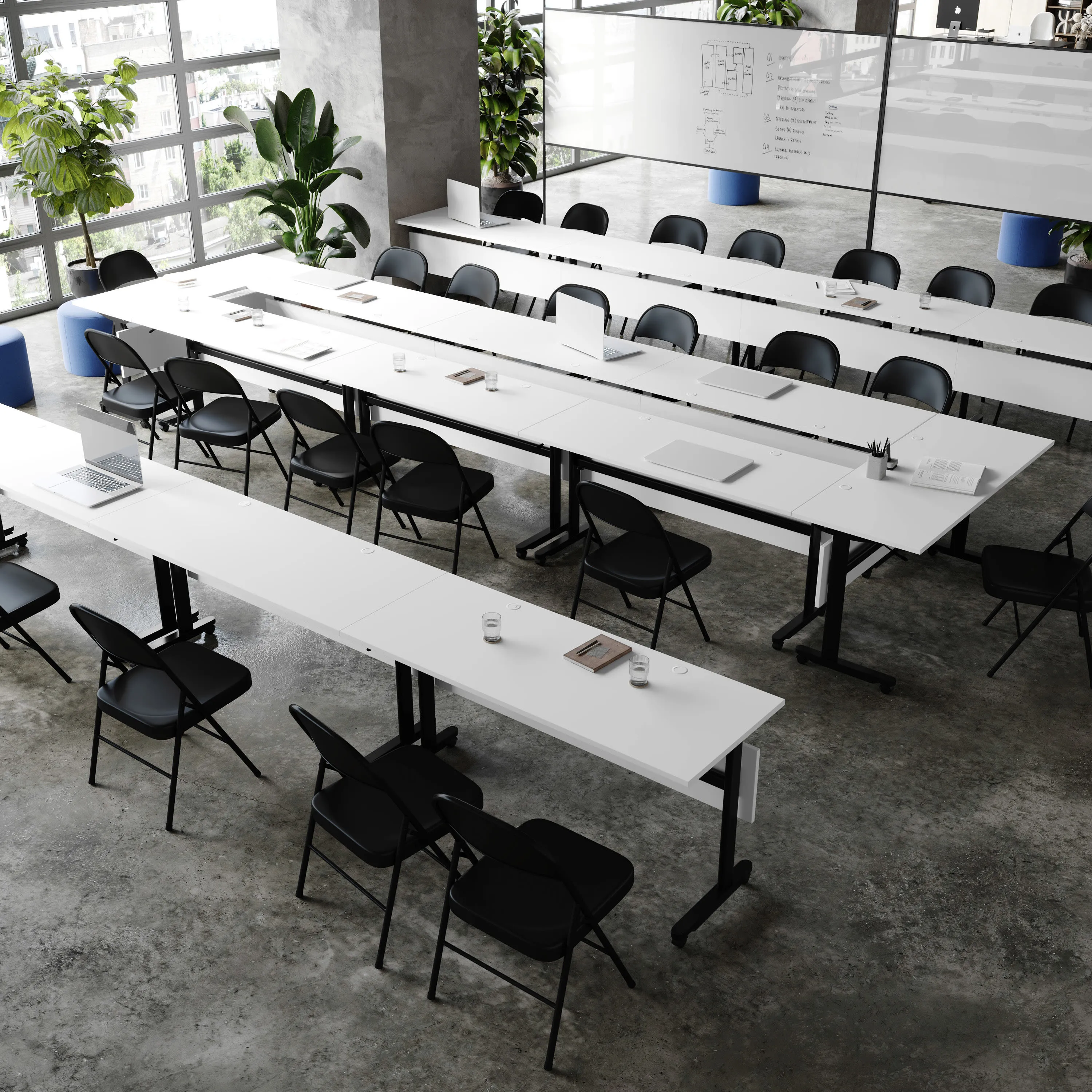 Palmer Commercial Grade Heavy-Duty Nesting Flip Training Table with T-Legs, Modesty Panel, Tabletop, and Frame