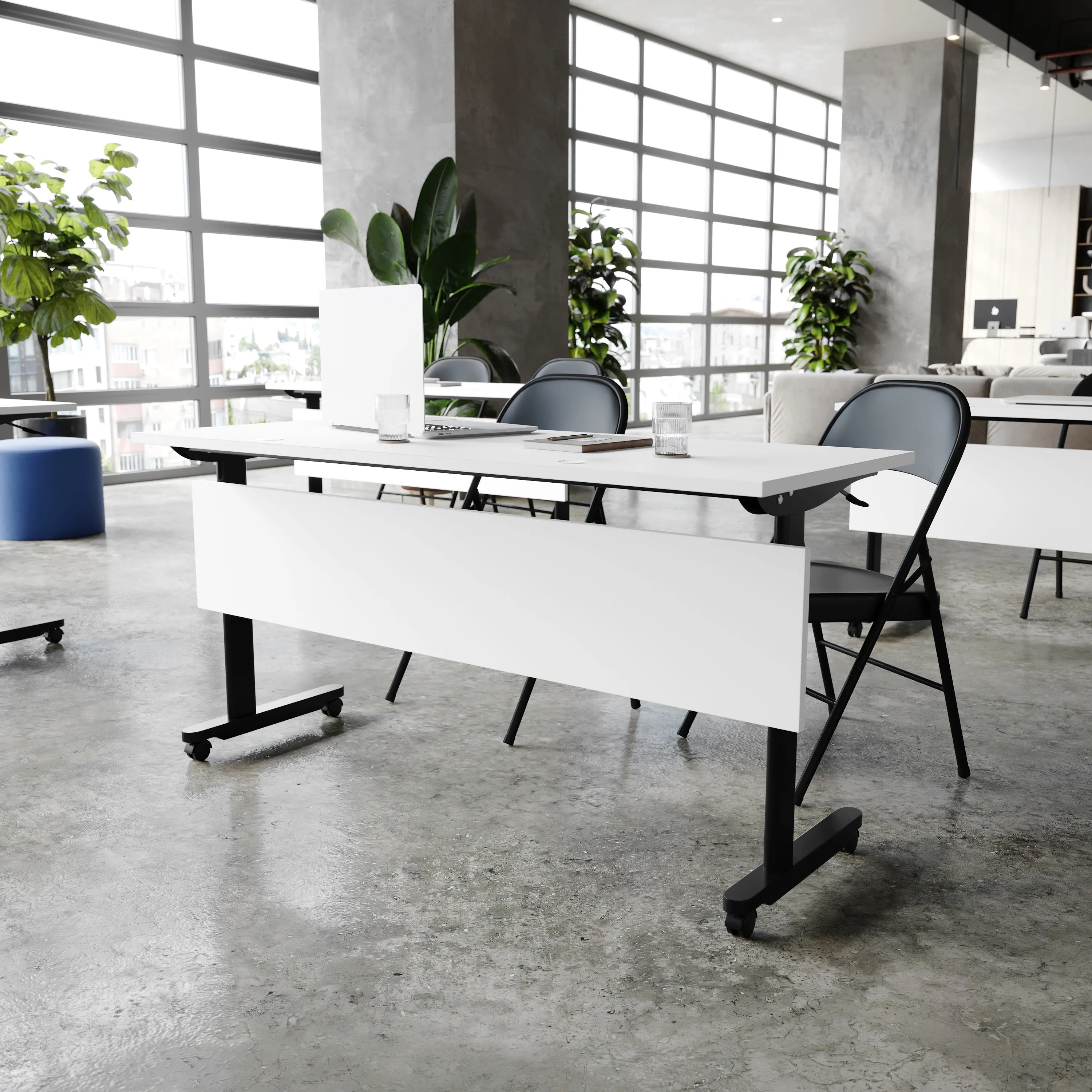 Palmer Commercial Grade Heavy-Duty Nesting Flip Training Table with T-Legs, Modesty Panel, Tabletop, and Frame