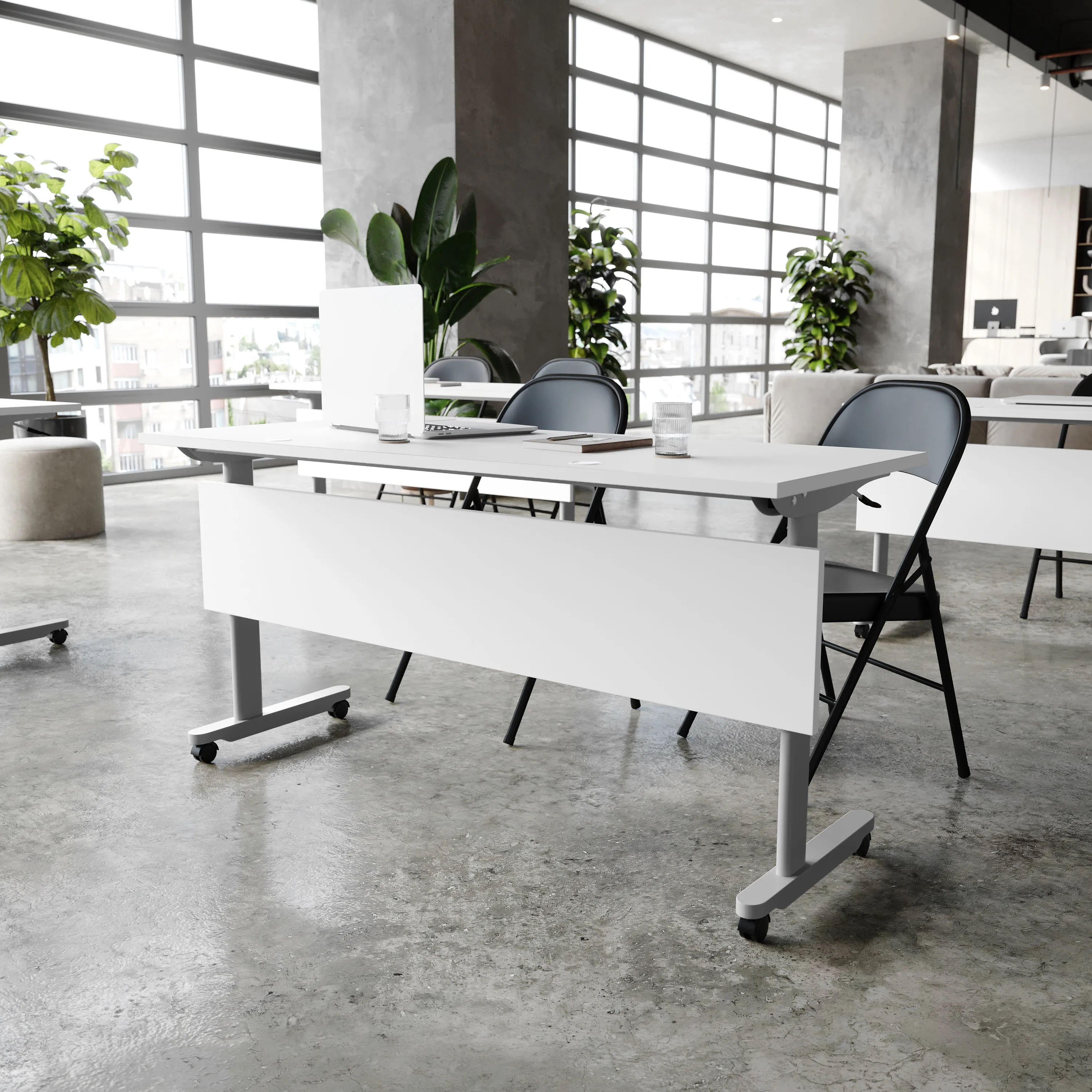 Palmer Commercial Grade Heavy-Duty Nesting Flip Training Table with T-Legs, Modesty Panel, Tabletop, and Frame