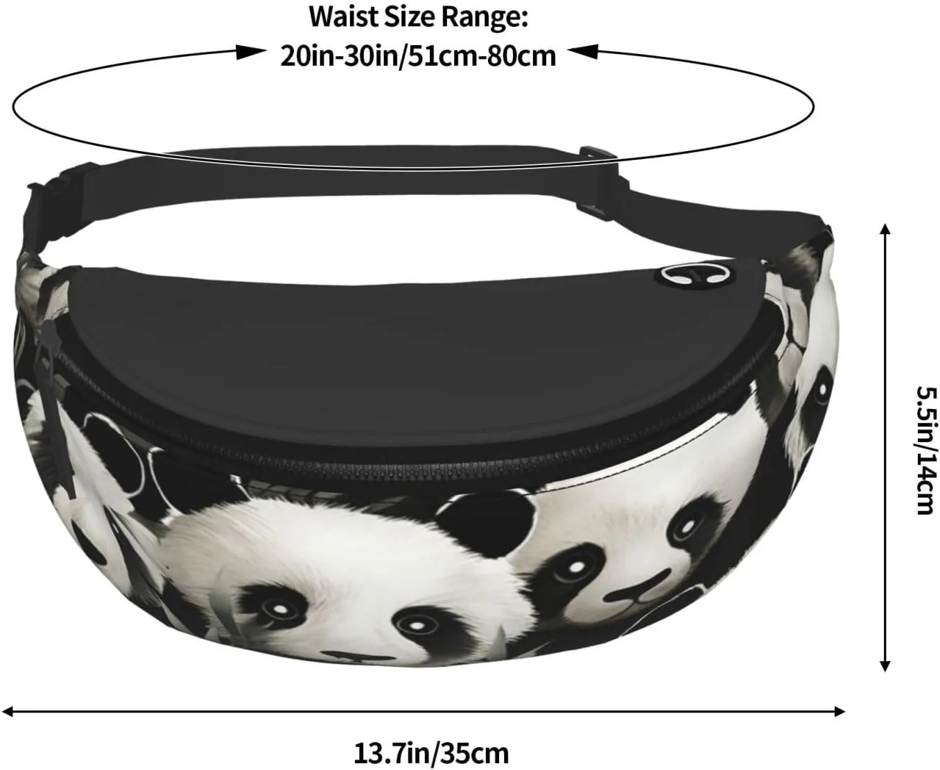 Panda Graphic Black and White Fanny Pack for Man Women Waist Bag Adjustable Belt Casual Chest Bag Bum Bags for Travel Sports Running Hiking Waist Packs