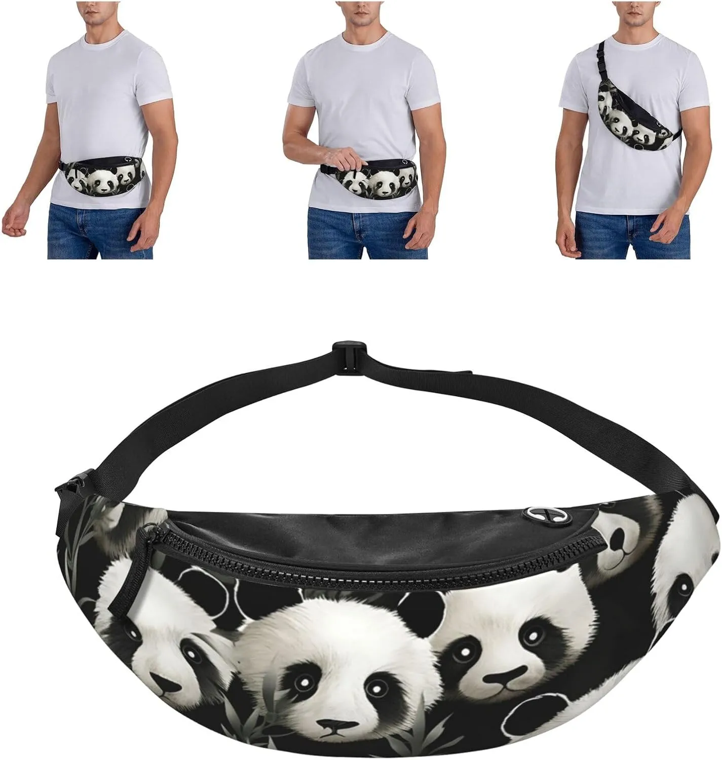 Panda Graphic Black and White Fanny Pack for Man Women Waist Bag Adjustable Belt Casual Chest Bag Bum Bags for Travel Sports Running Hiking Waist Packs