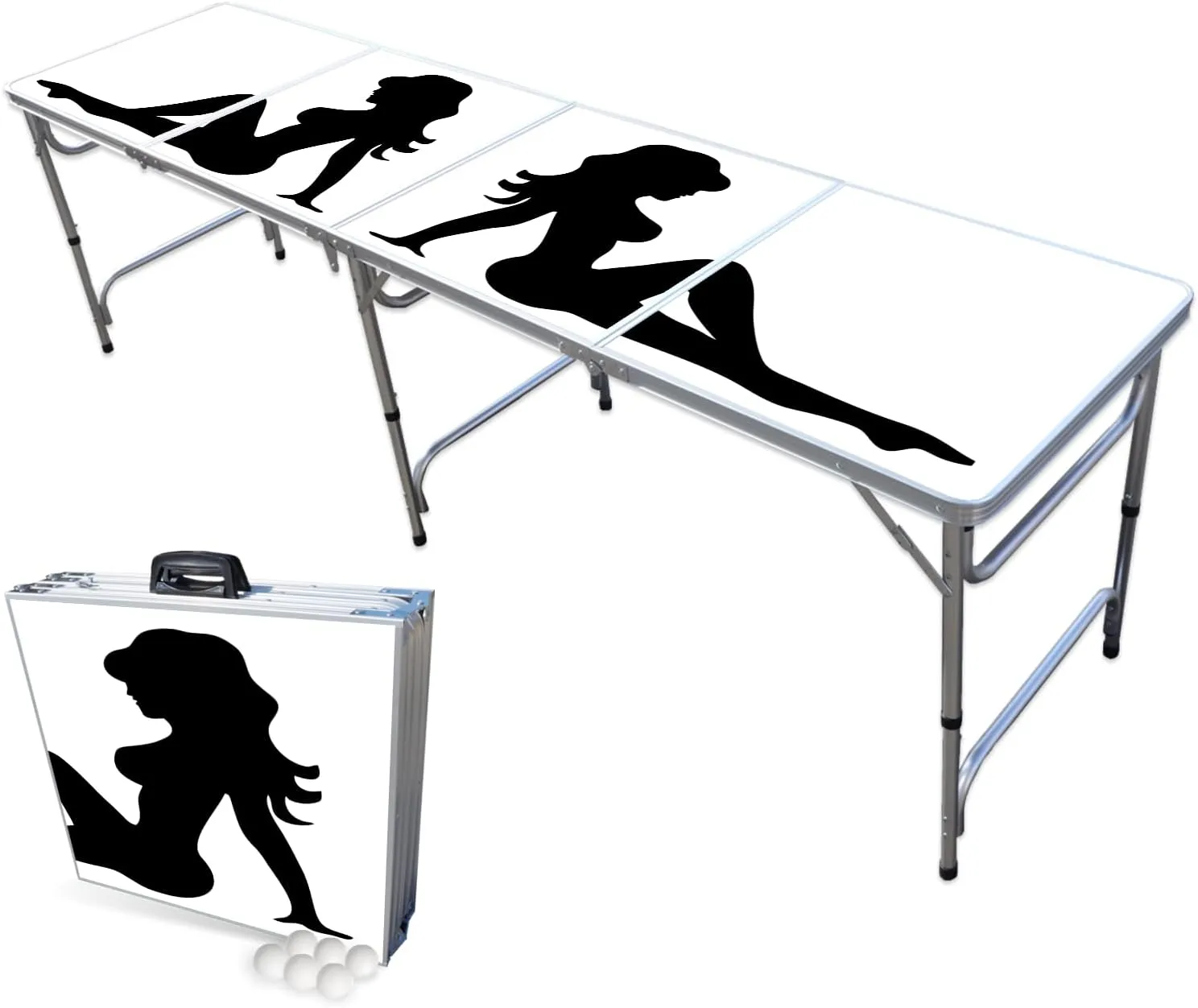PARTYPONG 8-Foot Folding Beer Pong Table - Trucker Girl Edition (Base Model)