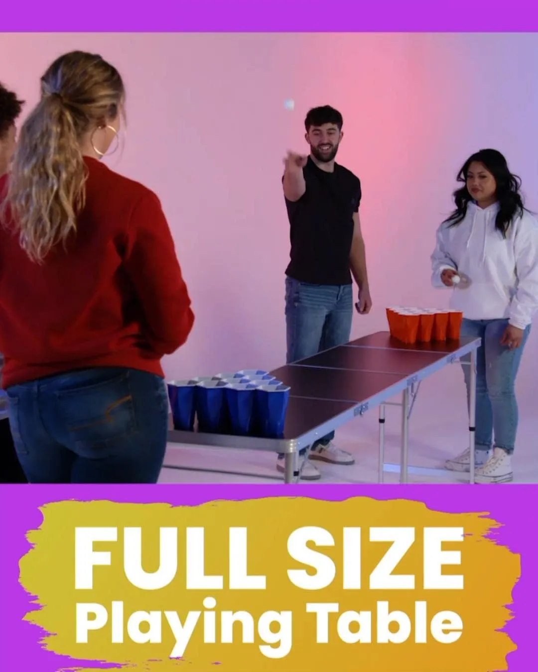 PARTYPONG 8-Foot Folding Beer Pong Table - Trucker Girl Edition (Base Model)