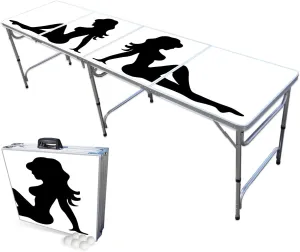 PARTYPONG 8-Foot Folding Beer Pong Table - Trucker Girl Edition (Base Model)