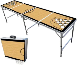 PARTYPONG 8-Foot Folding Beer Pong Table w/Cup Holes - Basketball Court Edition