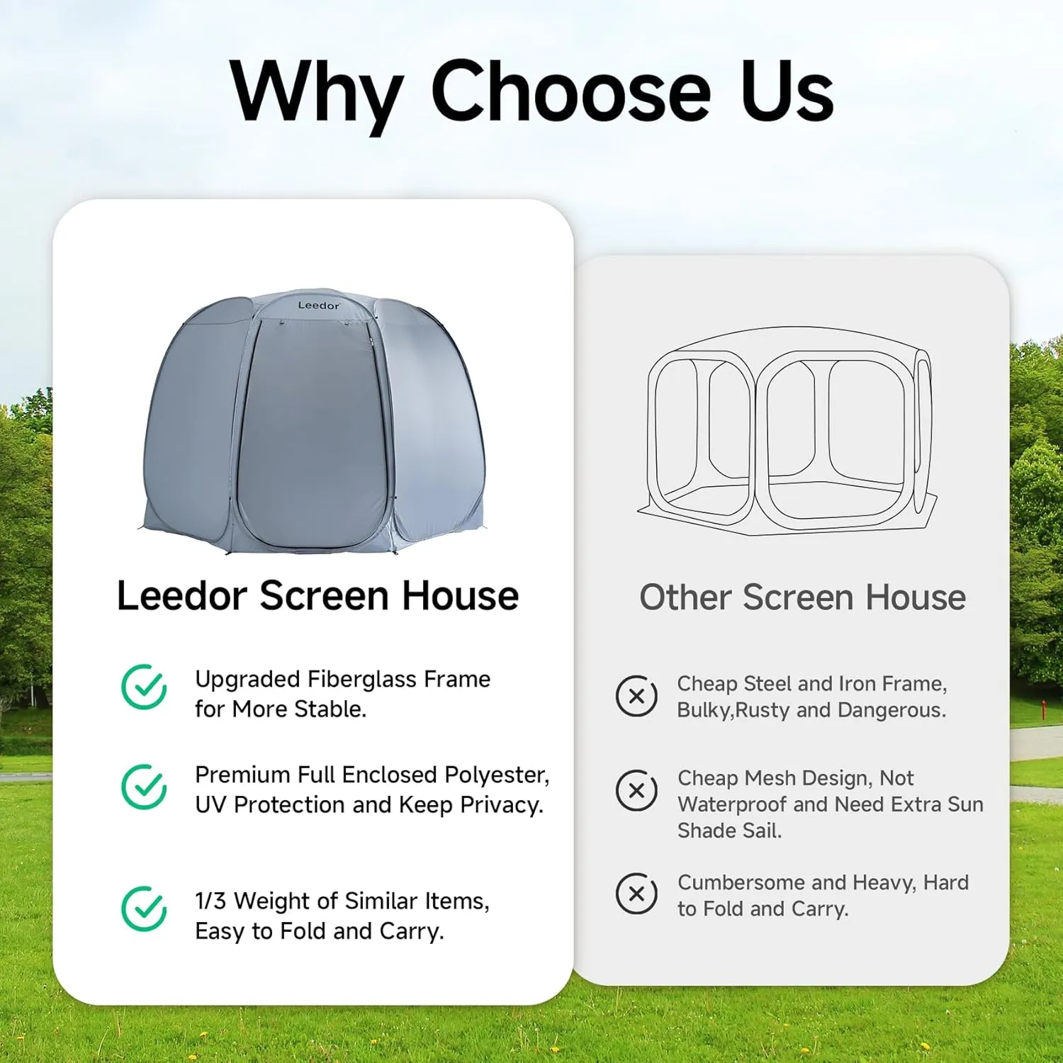 Patio Gazebo Screen House Room, LEEDOR Pop Up Outdoor Gazebo Tent with Roll Up Mosquito Netting, Easy Setup & Waterproof & Sunshade, Suitable for Camping Trip, Backyard, Beach, Picnic - Grey
