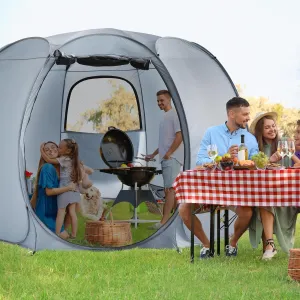 Patio Gazebo Screen House Room, LEEDOR Pop Up Outdoor Gazebo Tent with Roll Up Mosquito Netting, Easy Setup & Waterproof & Sunshade, Suitable for Camping Trip, Backyard, Beach, Picnic - Grey