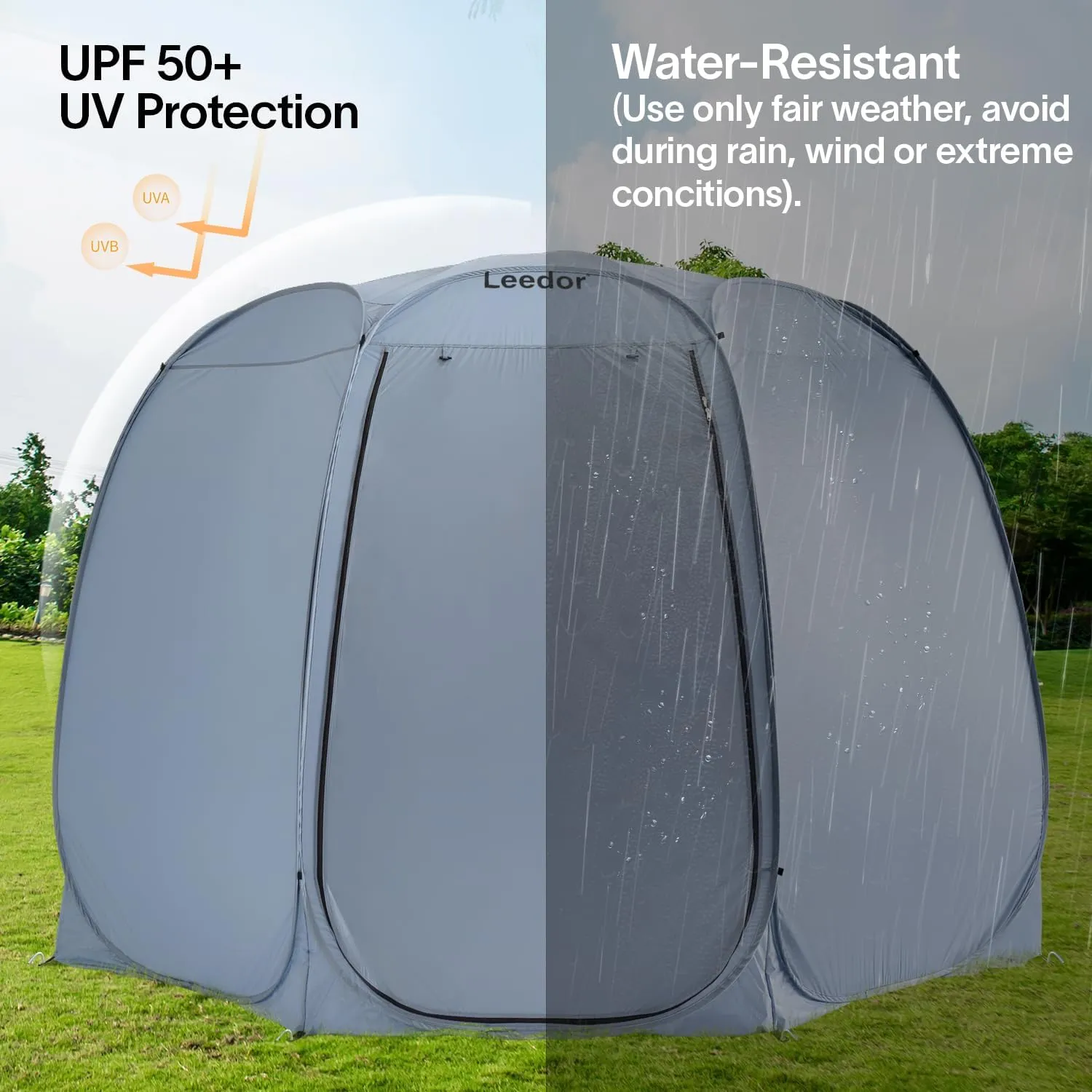 Patio Gazebo Screen House Room, LEEDOR Pop Up Outdoor Gazebo Tent with Roll Up Mosquito Netting, Easy Setup & Waterproof & Sunshade, Suitable for Camping Trip, Backyard, Beach, Picnic - Grey